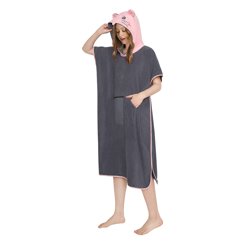 OLAOLA Opossum Beach Towels Surf Poncho Changing Towel Swim Robe With Pocket Plus Size Quick Dry Terry Cloth Cover-Up Hood