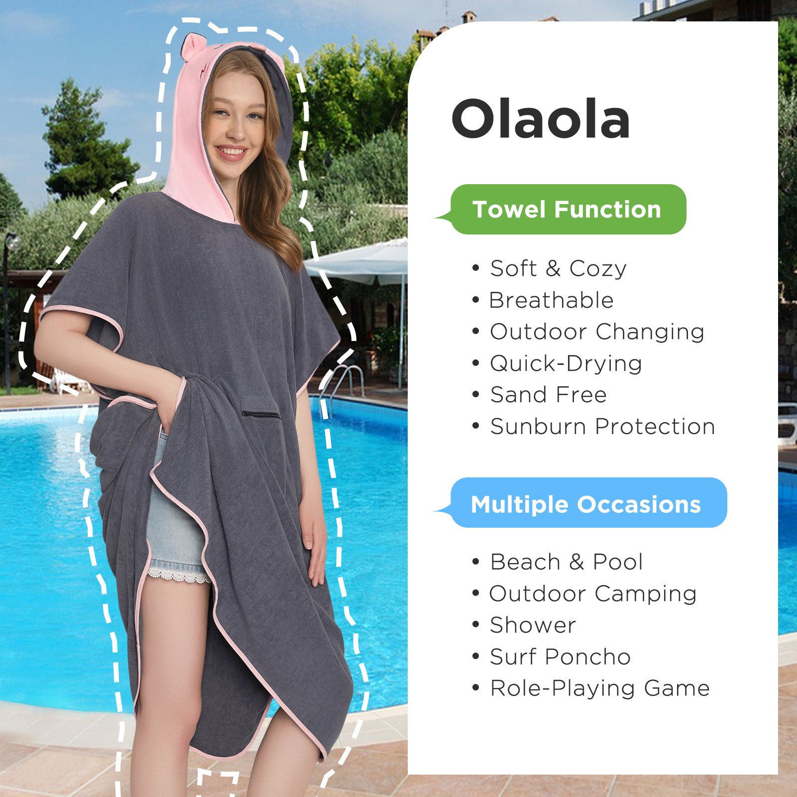 OLAOLA Opossum Beach Towels Surf Poncho Changing Towel Swim Robe With Pocket Plus Size Quick Dry Terry Cloth Cover-Up Hood