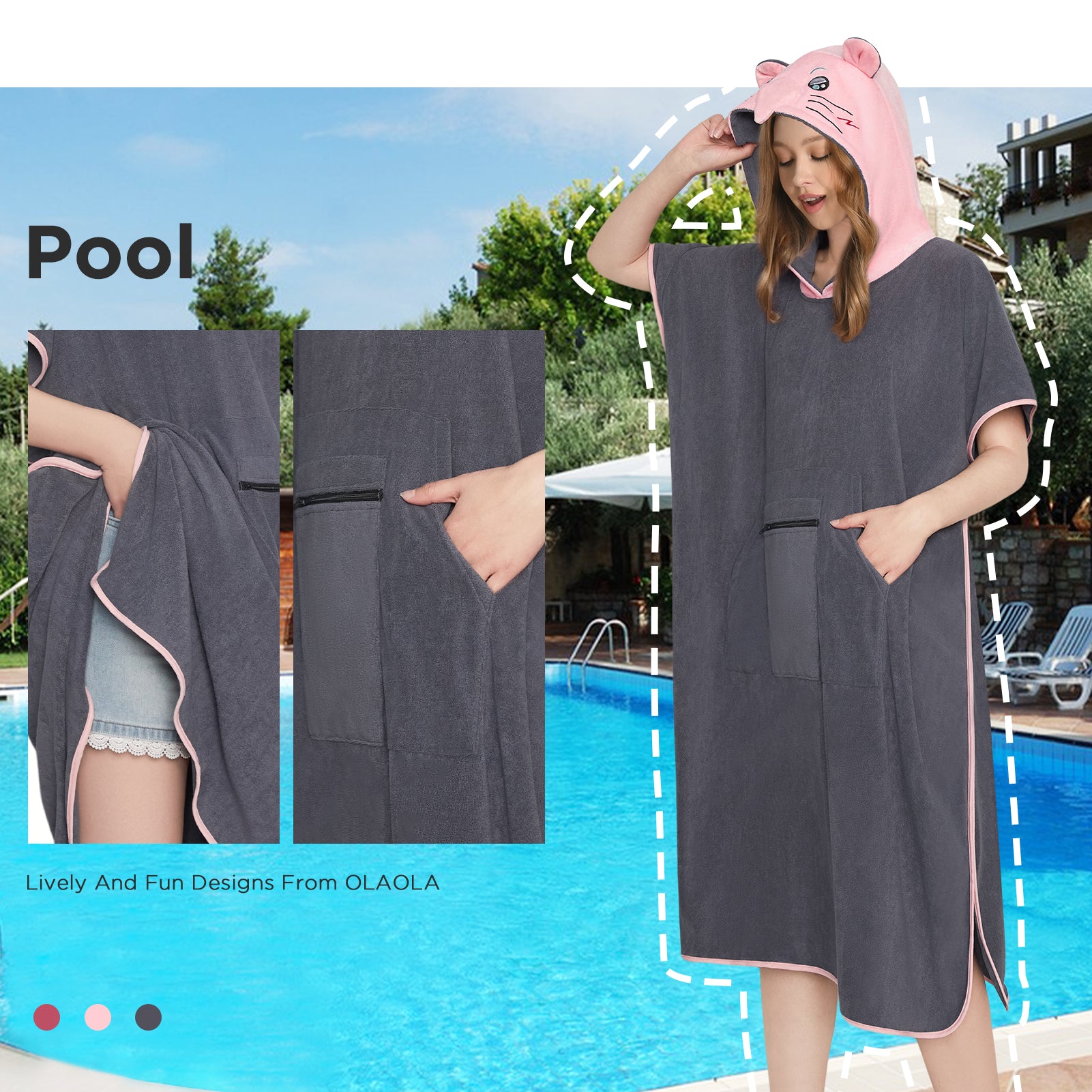 OLAOLA Opossum Beach Towels Surf Poncho Changing Towel Swim Robe With Pocket Plus Size Quick Dry Terry Cloth Cover-Up Hood