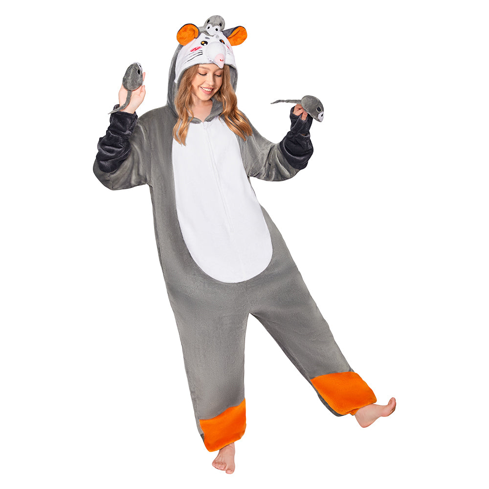 OLAOLA Opossum Pajamas Animals Onesie Plush Warm Home One Piece For Adult Unisex Halloween Costume