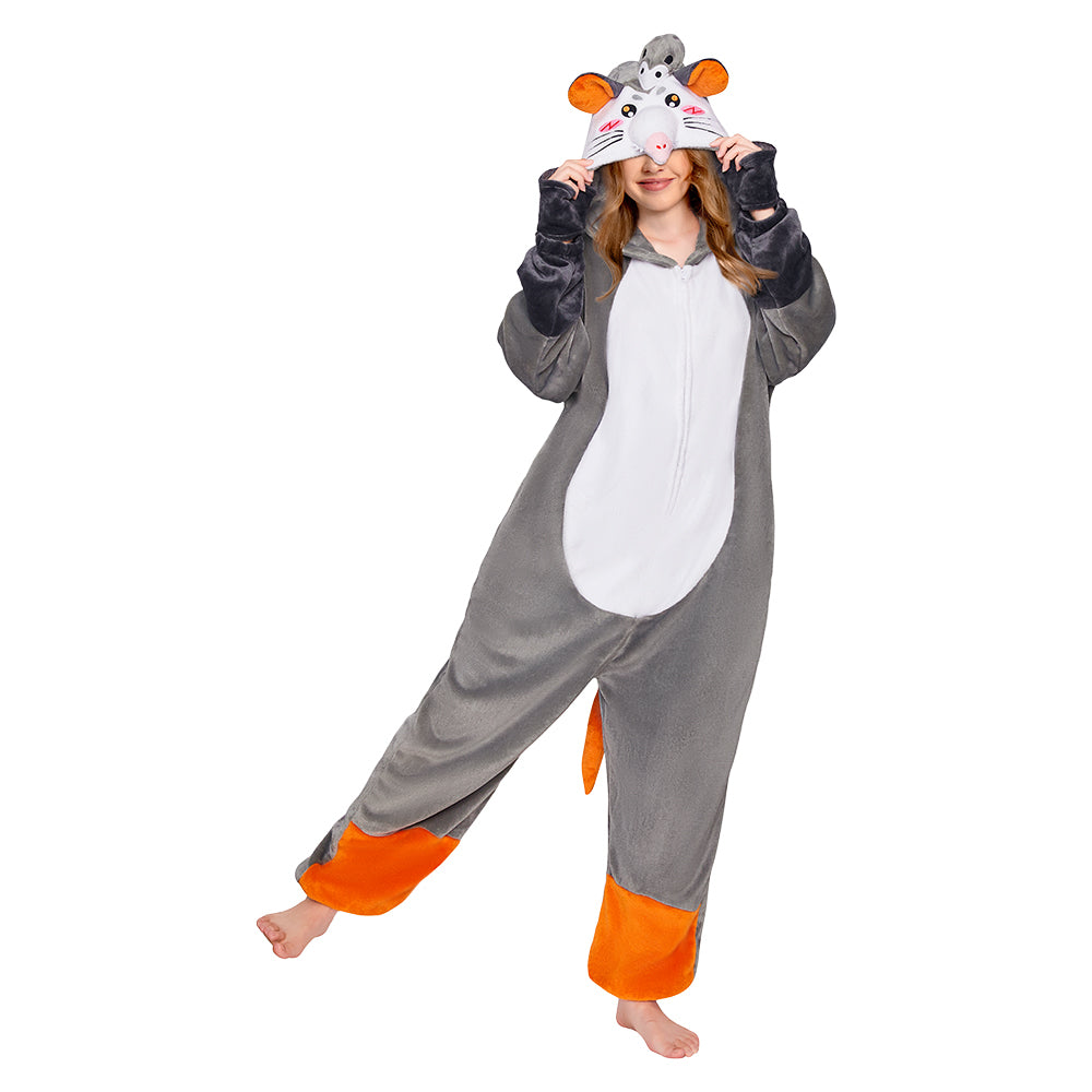 OLAOLA Opossum Pajamas Animals Onesie Plush Warm Home One Piece For Adult Unisex Halloween Costume