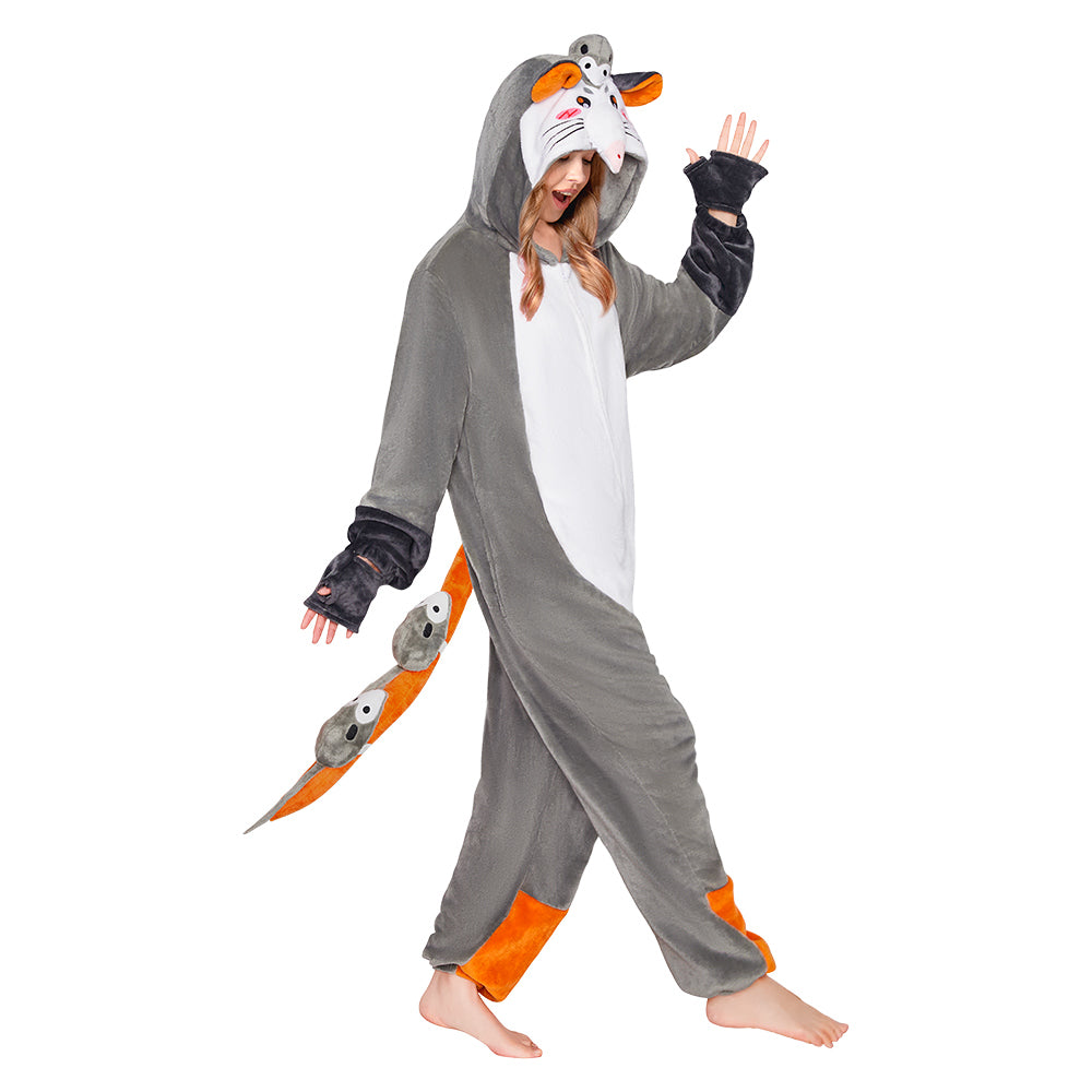OLAOLA Opossum Pajamas Animals Onesie Plush Warm Home One Piece For Adult Unisex Halloween Costume