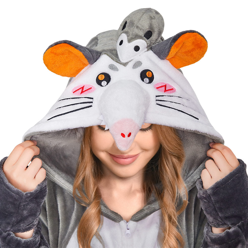 OLAOLA Opossum Pajamas Animals Onesie Plush Warm Home One Piece For Adult Unisex Halloween Costume