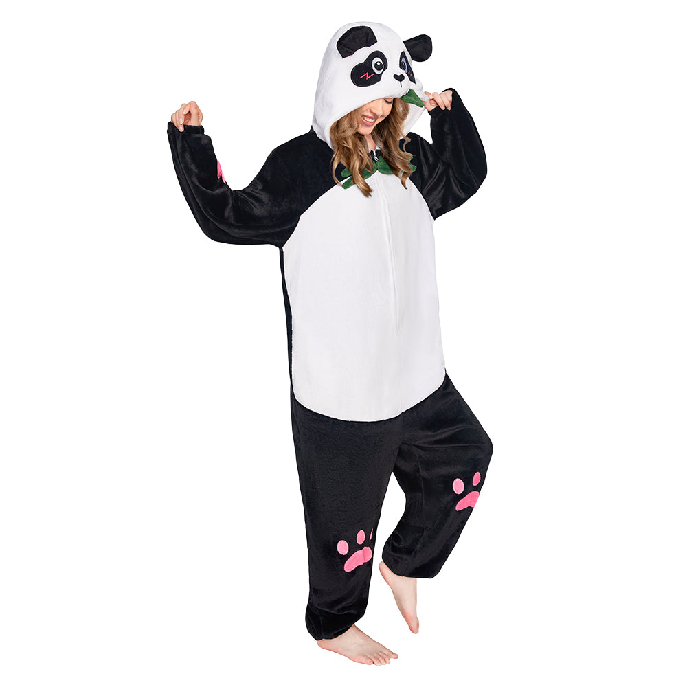 OLAOLA Panda Animal Hoodie Pajamas With Pockets Unisex Adult Flannel Animals Onesie Sleepwear Halloween Cosplay Costume