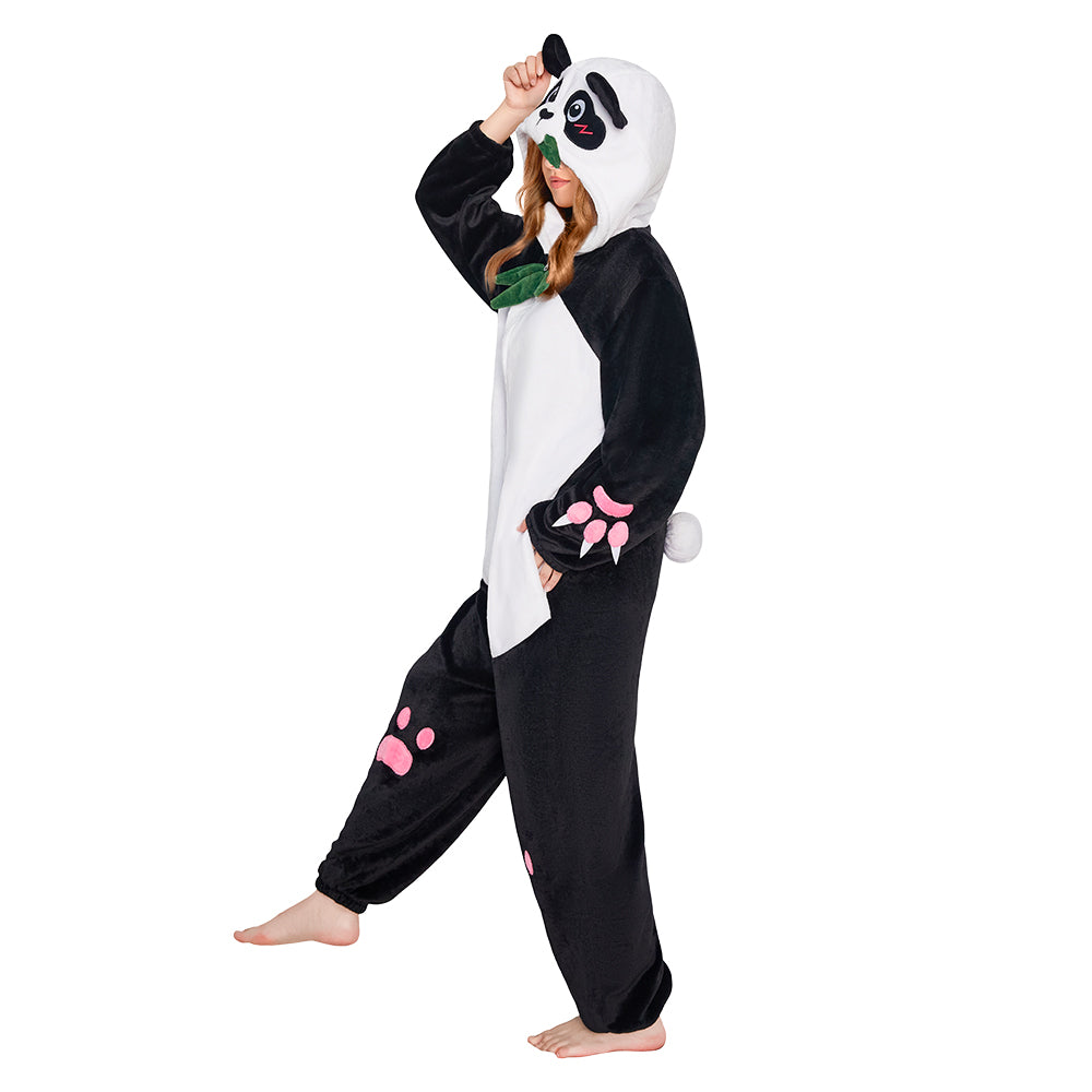 OLAOLA Panda Animal Hoodie Pajamas With Pockets Unisex Adult Flannel Animals Onesie Sleepwear Halloween Cosplay Costume