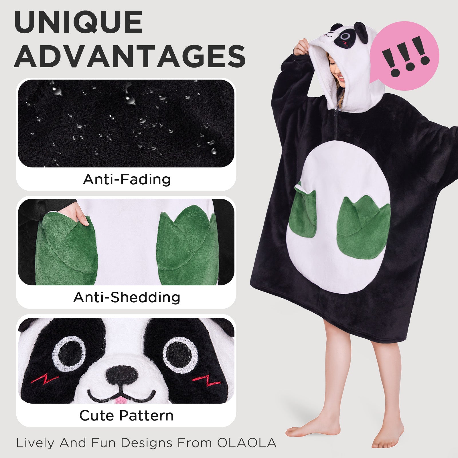 OLAOLA Panda Wearable Blanket Hoodie Animals Onesie Oversized Soft Homwear With Giant Pocket For Adult