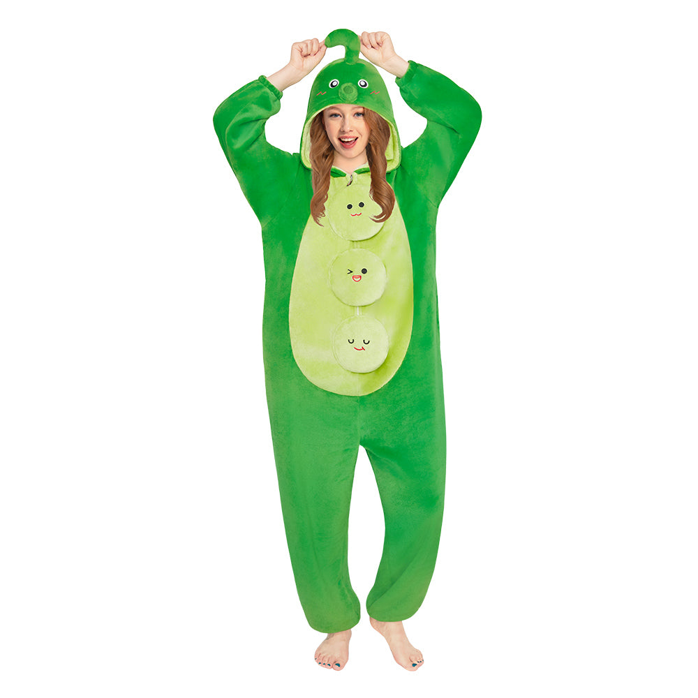 OLAOLA Peas Food Onesie Soft Cozy Loungewear Winter Unisex Adult One Piece Pajamas Halloween Funny Costume