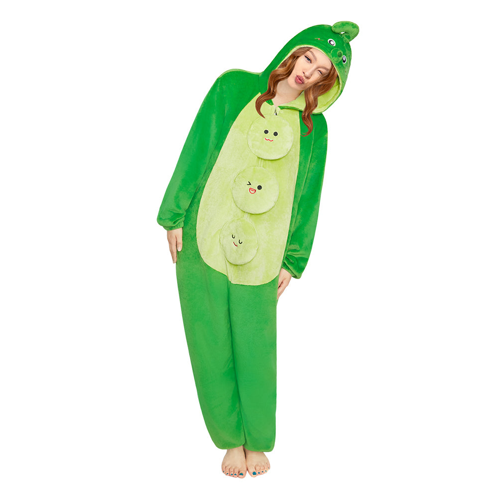 OLAOLA Peas Food Onesie Soft Cozy Loungewear Winter Unisex Adult One Piece Pajamas Halloween Funny Costume