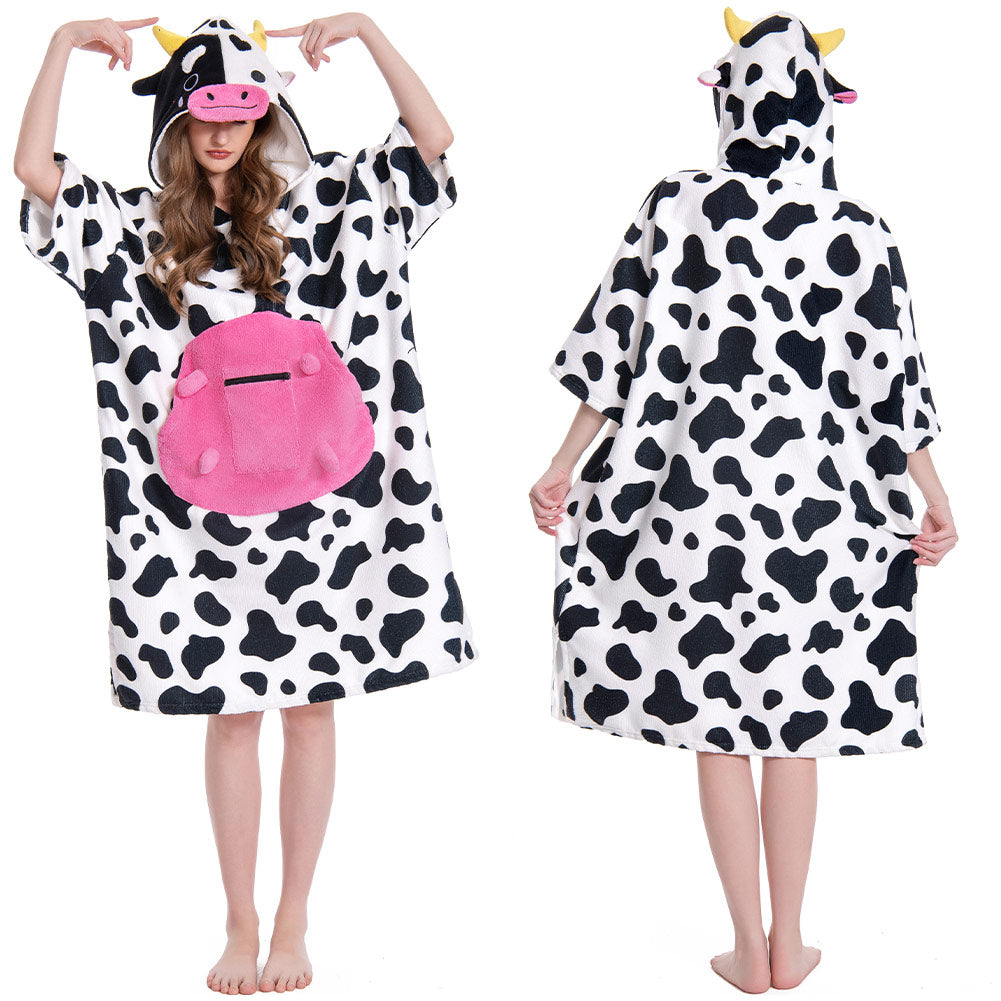 OLAOLA Pink Cow Surf Poncho Changing Towel Swim Robe Animal Onesie Beach Towels Blanket Soft Quick Dry Cover Up Outdoor