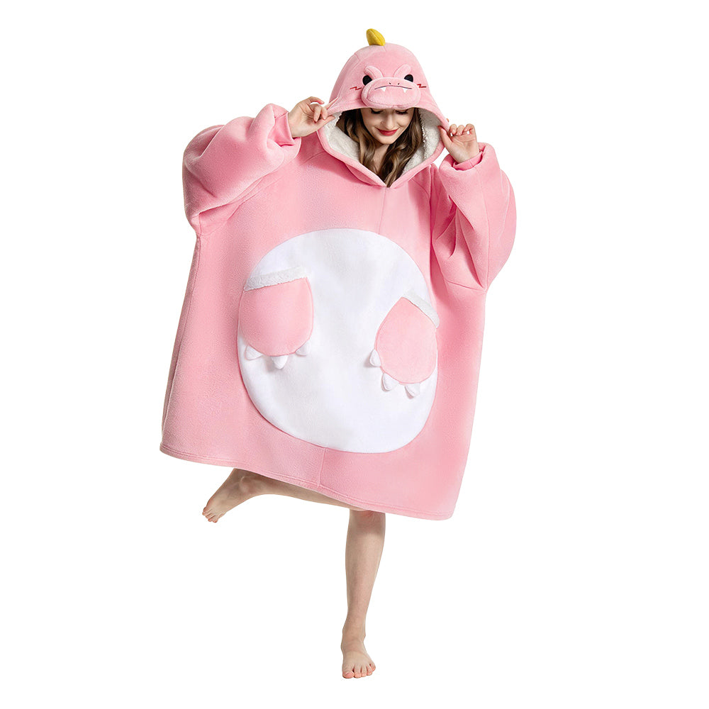 OLAOLA Pink Dinosaur Wearable Blanket Hoodie Animals Onesie Oversized Soft Homewear With Pocket For Adult Unisex