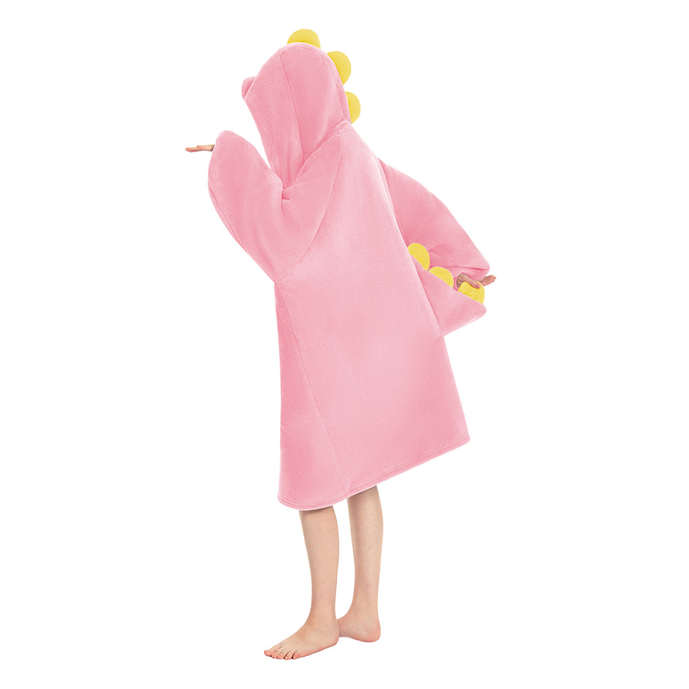 OLAOLA Pink Dinosaur Wearable Blanket Hoodie Animals Onesie Oversized Soft Homewear With Pocket For Adult Unisex