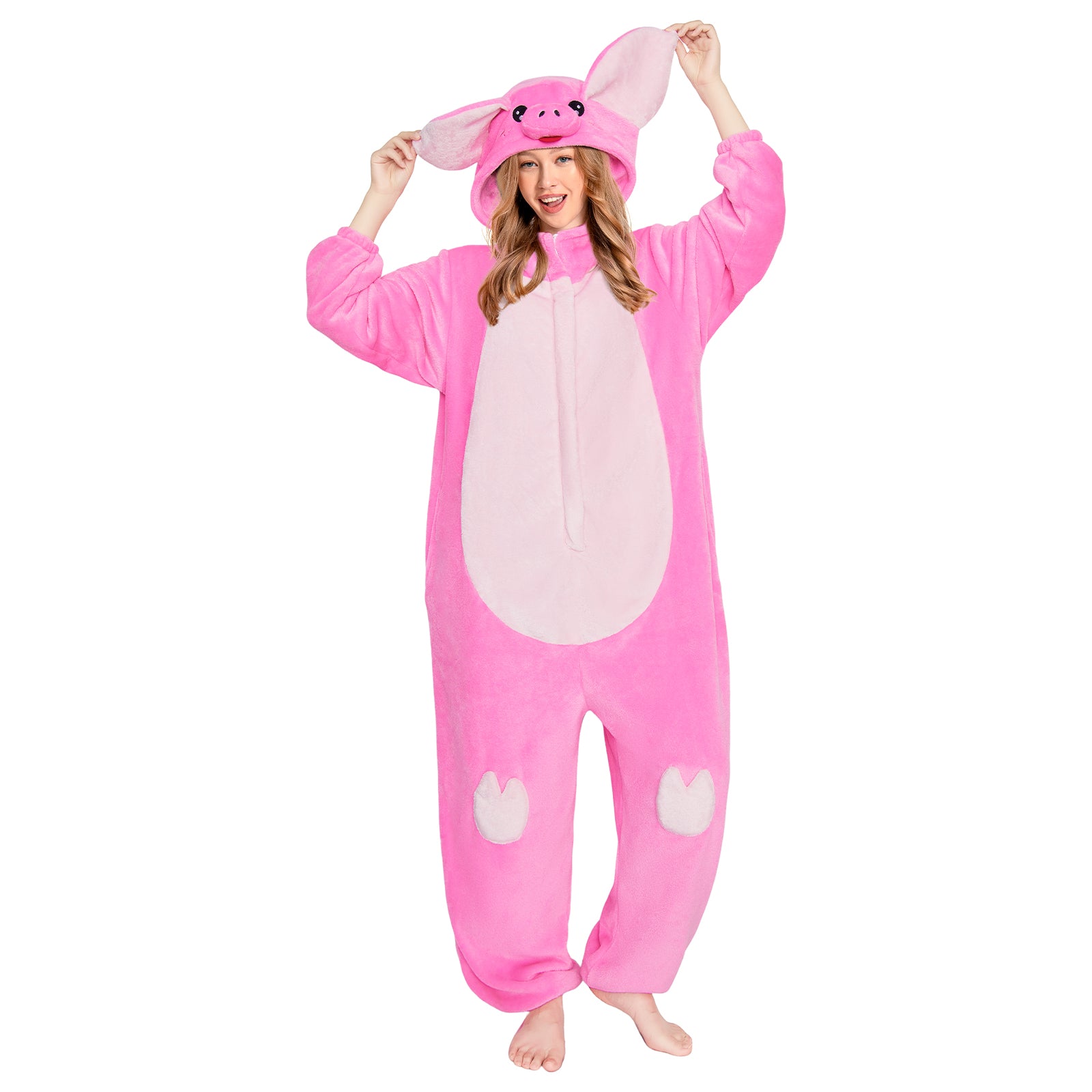 OLAOLA Pink Pig Pajamas Animals Onesie Plush Warm Home One Piece Homewear For Adult Halloween Sleepwear Party