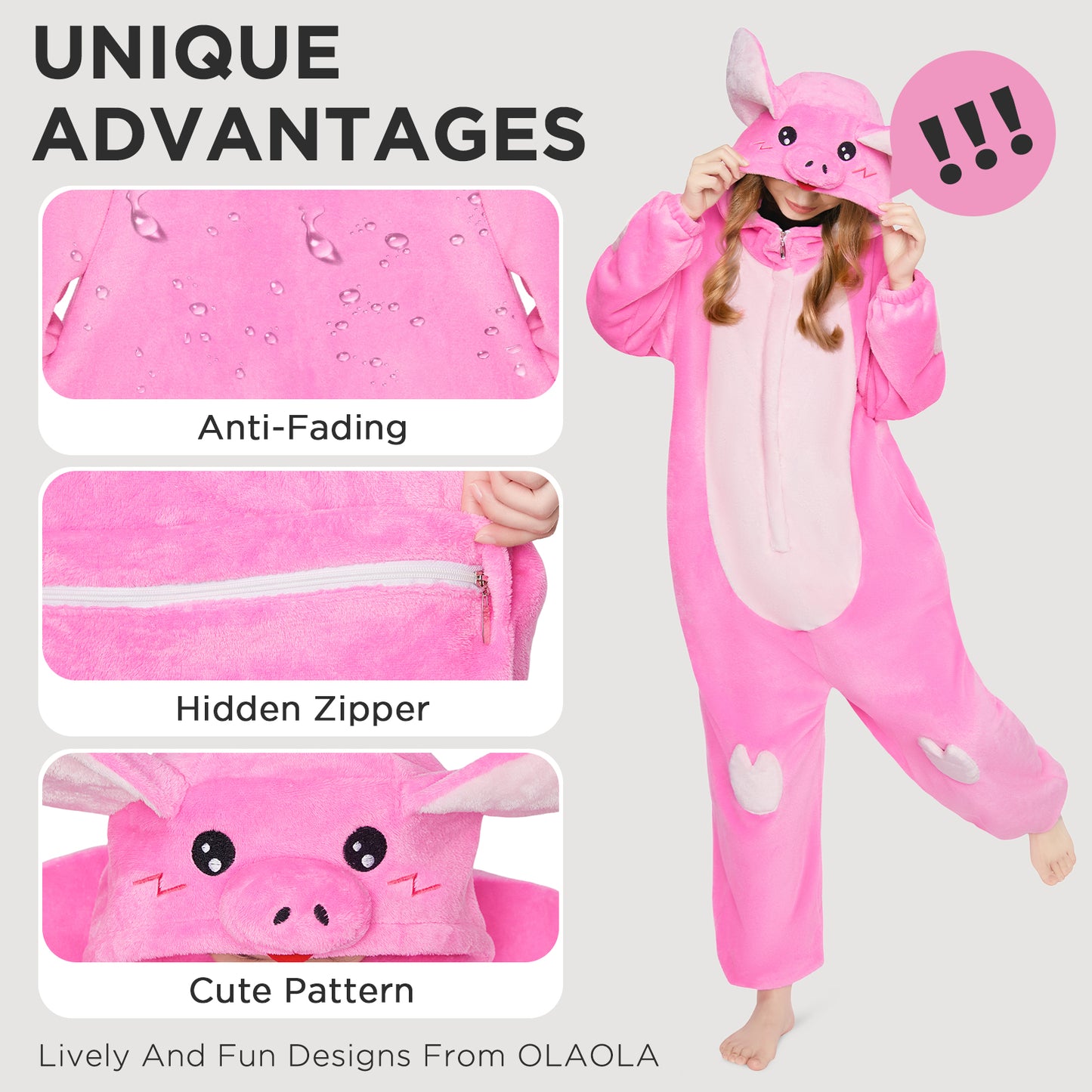 OLAOLA Pink Pig Pajamas Animals Onesie Plush Warm Home One Piece Homewear For Adult Halloween Sleepwear Party