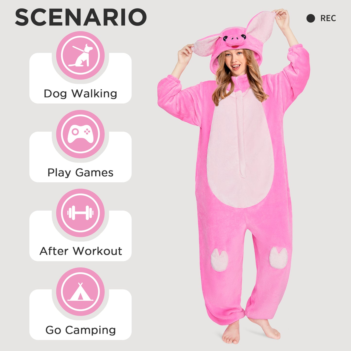 OLAOLA Pink Pig Pajamas Animals Onesie Plush Warm Home One Piece Homewear For Adult Halloween Sleepwear Party