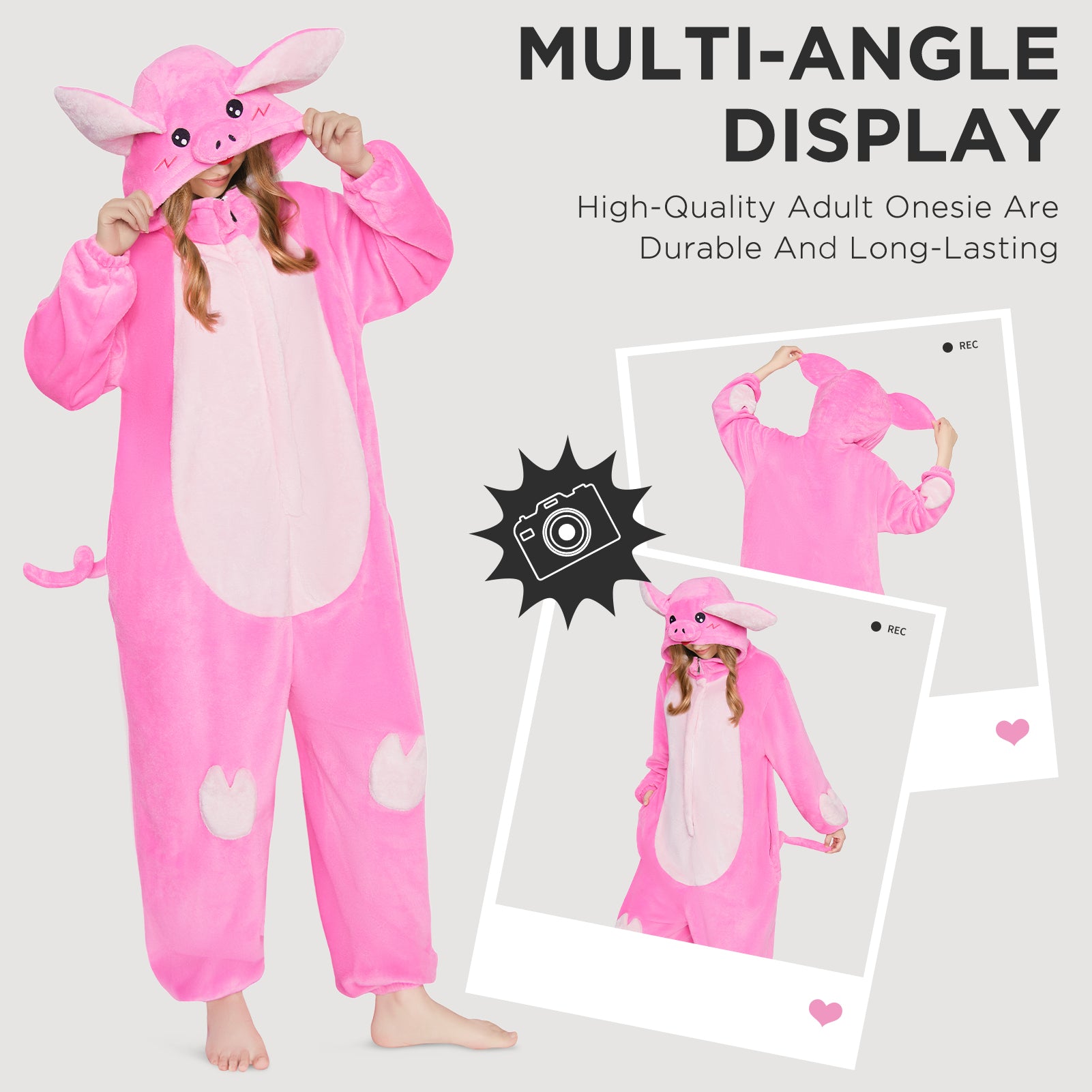 OLAOLA Pink Pig Pajamas Animals Onesie Plush Warm Home One Piece Homewear For Adult Halloween Sleepwear Party