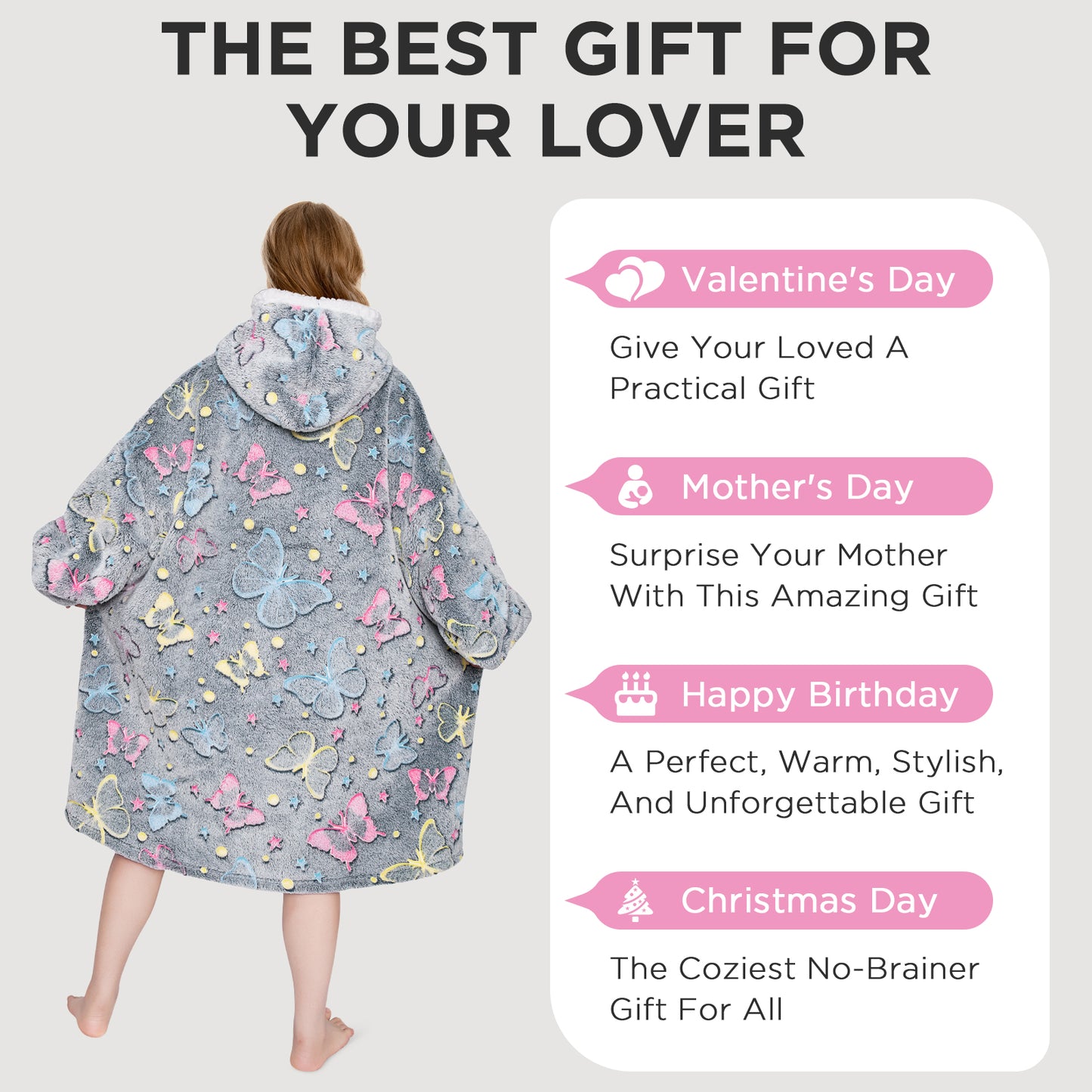 OLAOLA Printed Butterfly Luminous Glow In The Dark Wearable Hoodie Animals Onesie Oversized Soft Homewear For Adult
