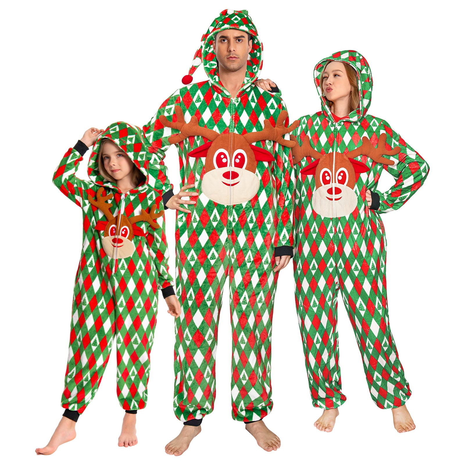 OLAOLA Printed Diamond Elk Flannel Pajamas Plush Animals Onesie Adult Soft Sleepwear Christmas Carnival Suit