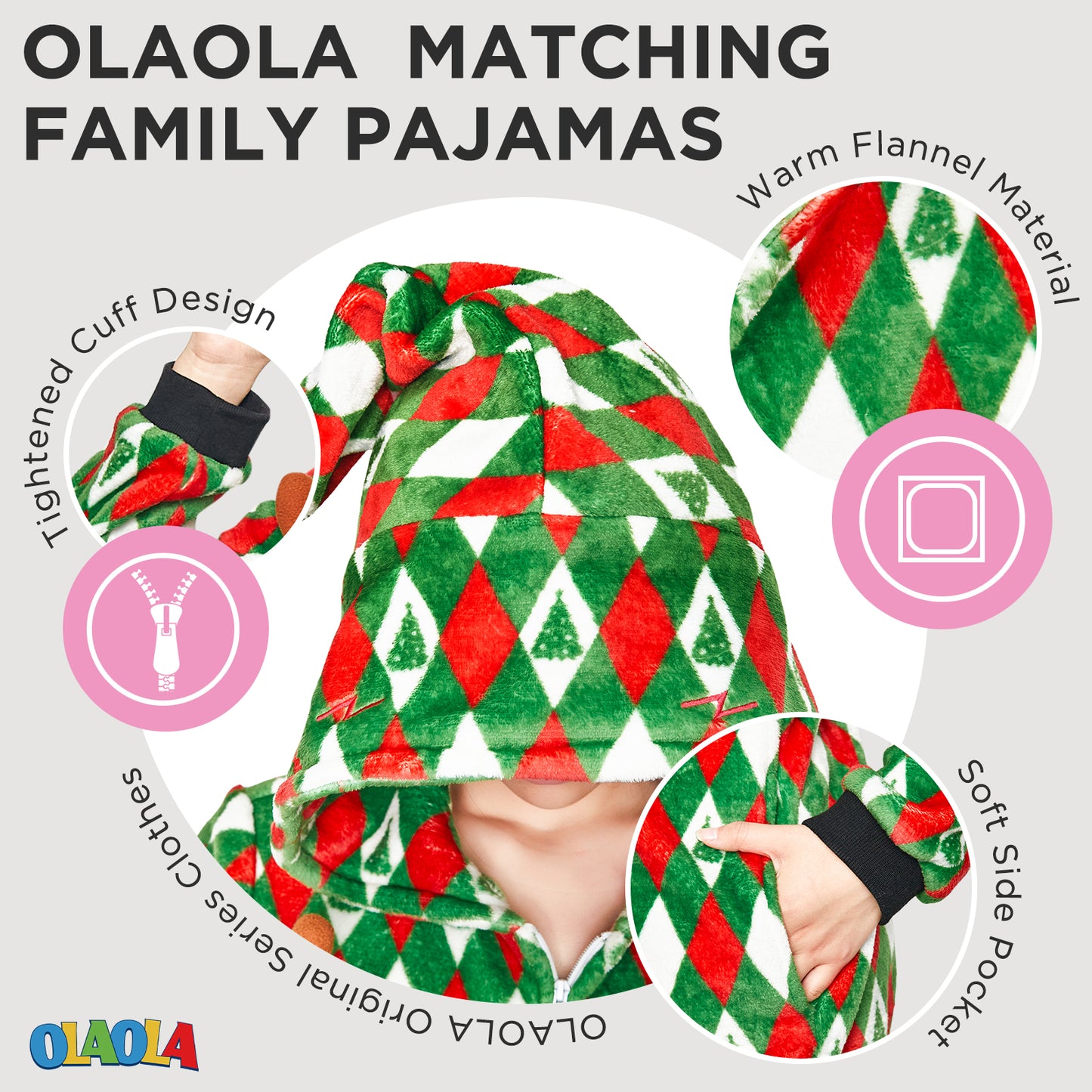 OLAOLA Printed Diamond Elk Flannel Pajamas Plush Animals Onesie Adult Soft Sleepwear Christmas Carnival Suit