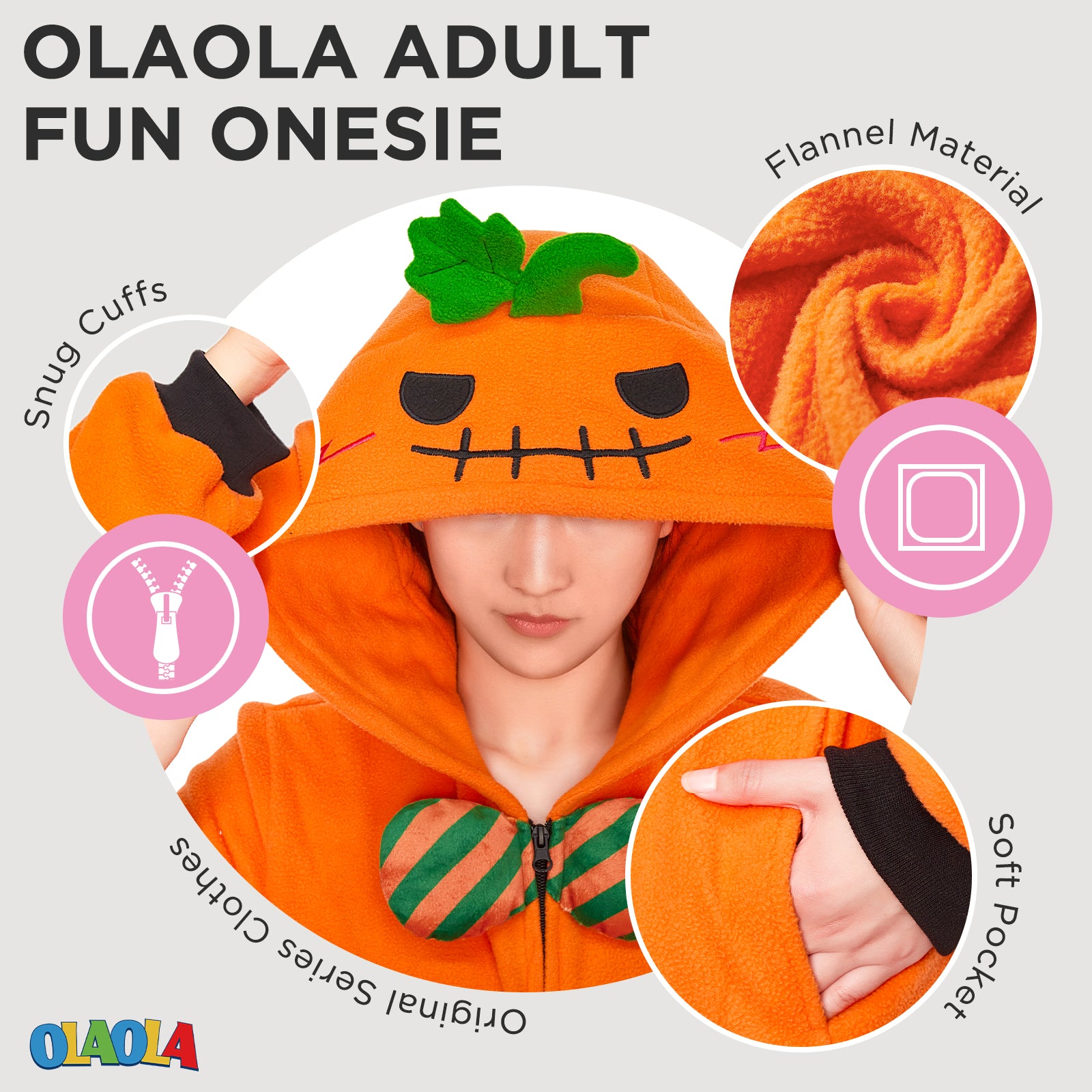 OLAOLA Pumpkin Flannel Pajamas Plush Food Onesie Adult Soft Sleepwear Christmas Carnival Party Suit