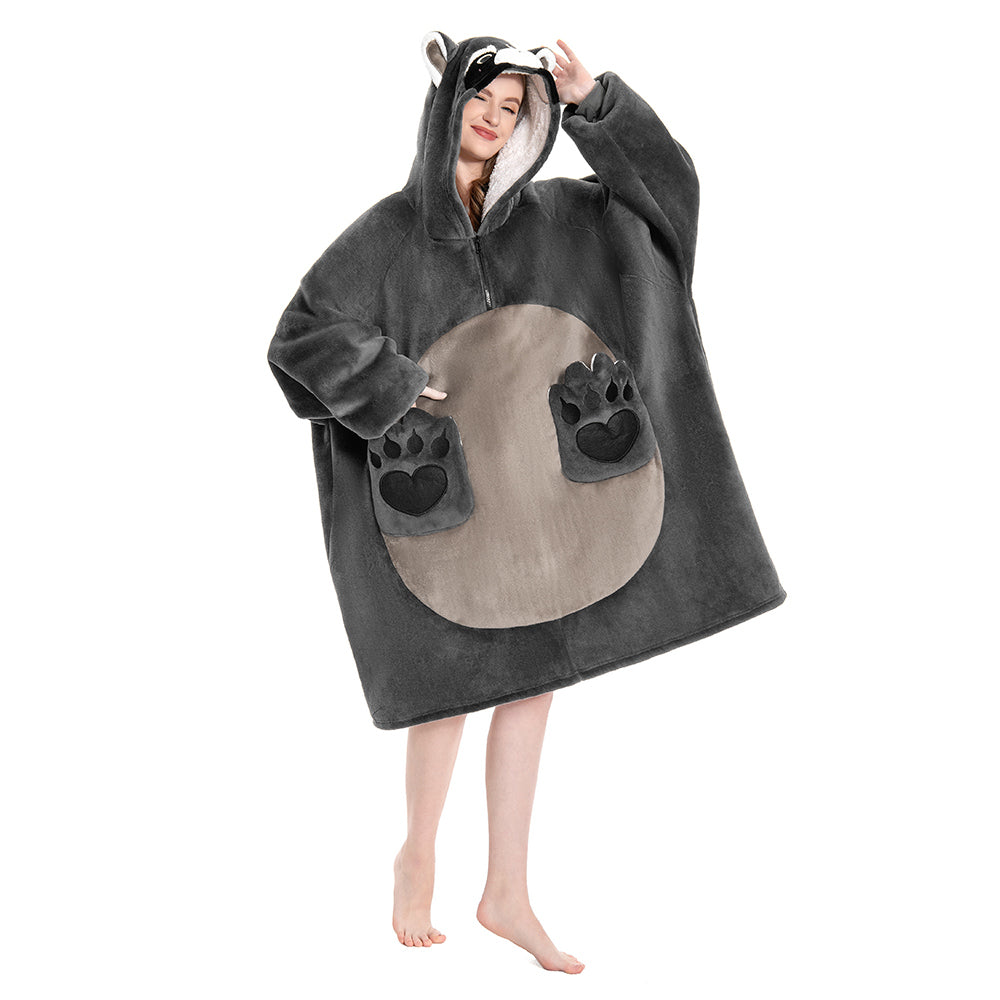 OLAOLA Raccoon Wearable Blanket Hoodie Animals Onesie Oversized Soft Homewear With Pocket For Adult