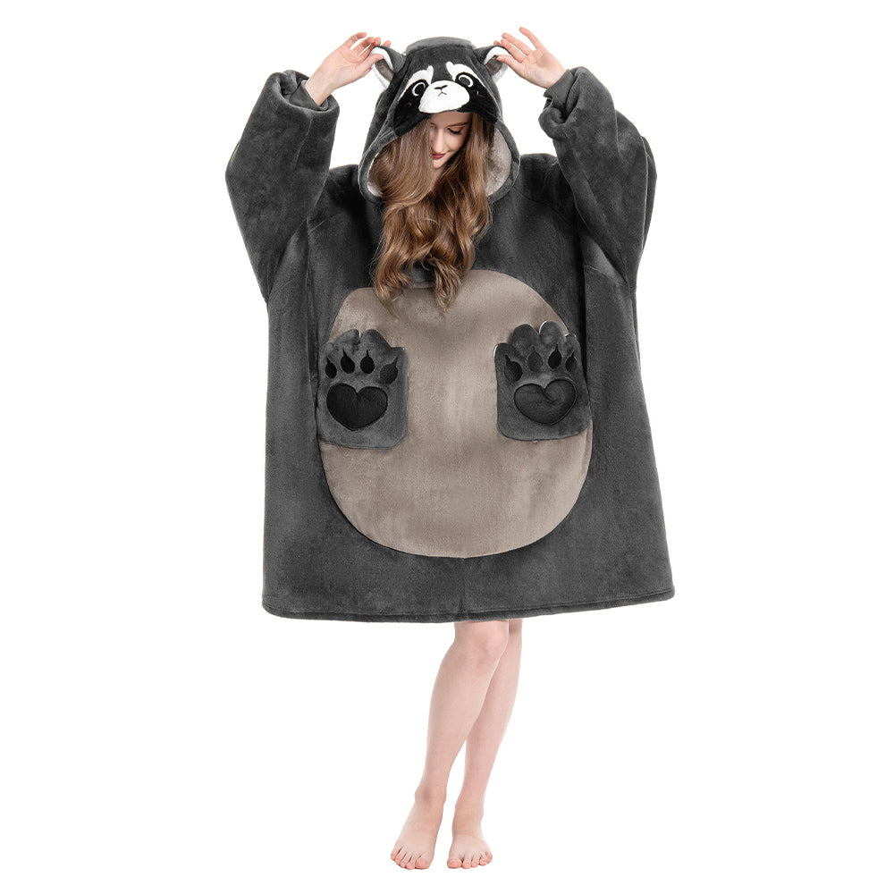 OLAOLA Raccoon Wearable Blanket Hoodie Animals Onesie Oversized Soft Homewear With Pocket For Adult