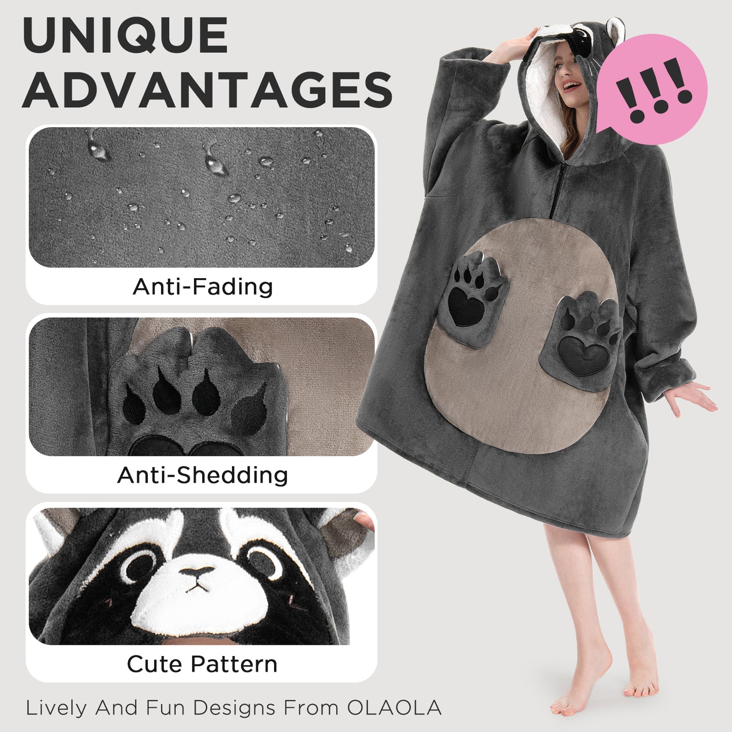 OLAOLA Raccoon Wearable Blanket Hoodie Animals Onesie Oversized Soft Homewear With Pocket For Adult