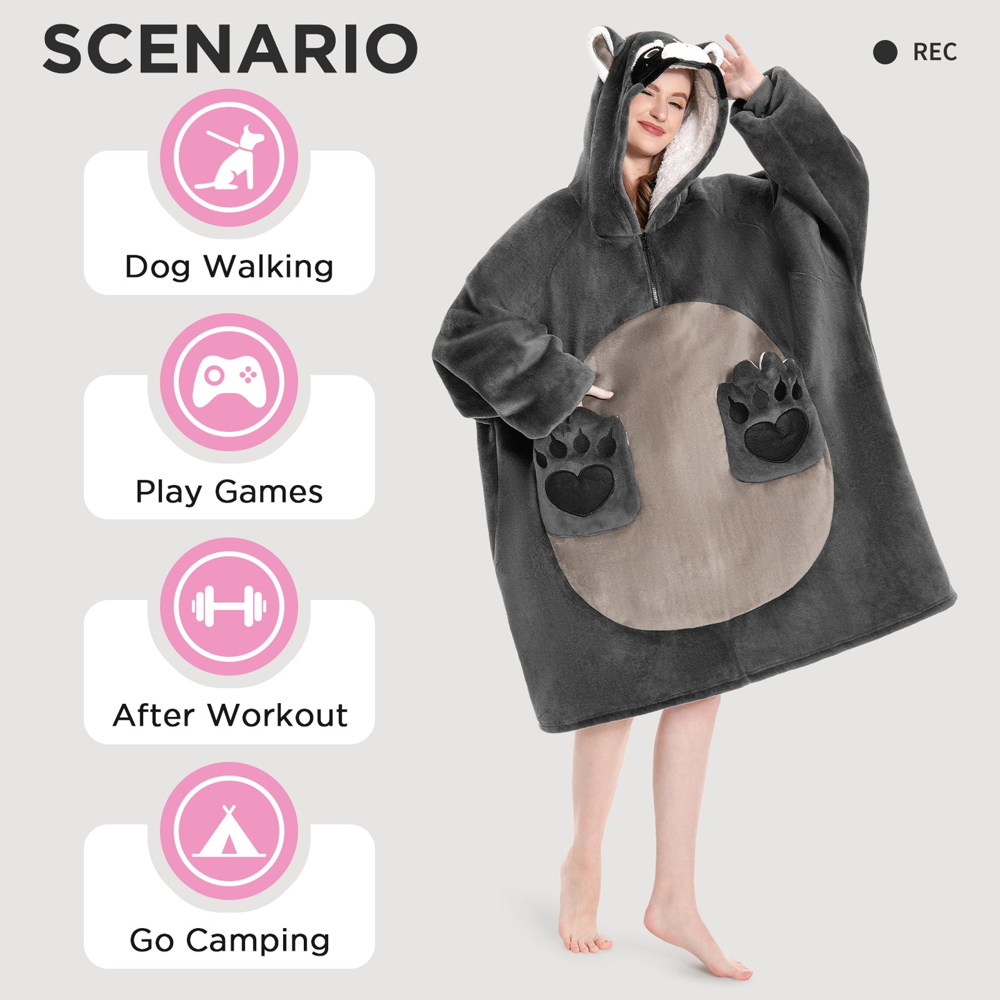 OLAOLA Raccoon Wearable Blanket Hoodie Animals Onesie Oversized Soft Homewear With Pocket For Adult