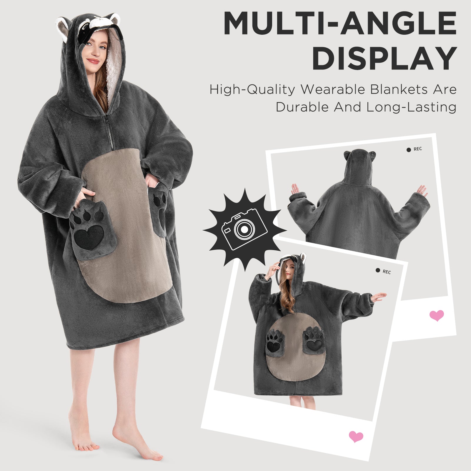 OLAOLA Raccoon Wearable Blanket Hoodie Animals Onesie Oversized Soft Homewear With Pocket For Adult