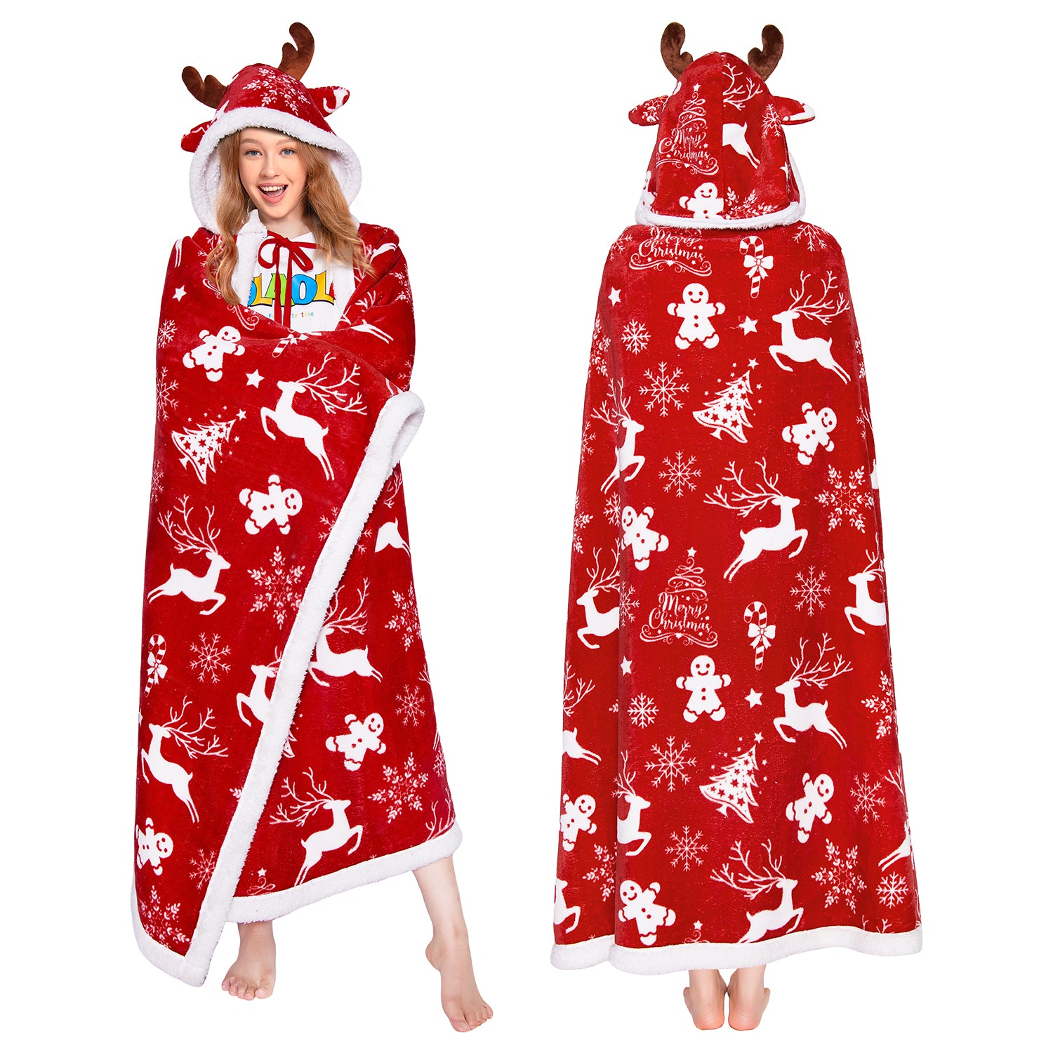 OLAOLA Red Christmas Flannel Blanket With Hat Original Design Warm Fuzzy Soft Bed Couch Sofa Throw Blanket Home Decoration