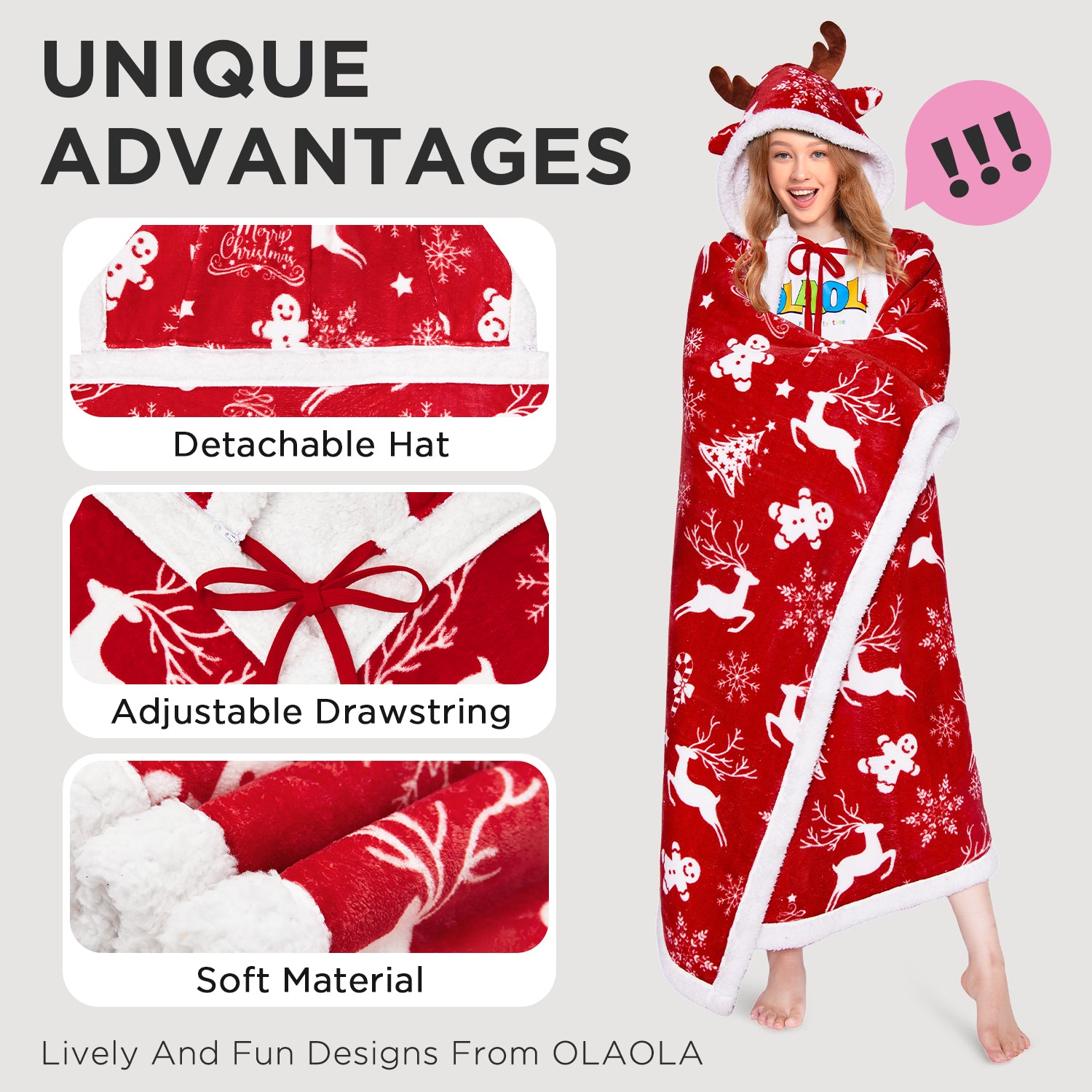 OLAOLA Red Christmas Flannel Blanket With Hat Original Design Warm Fuzzy Soft Bed Couch Sofa Throw Blanket Home Decoration