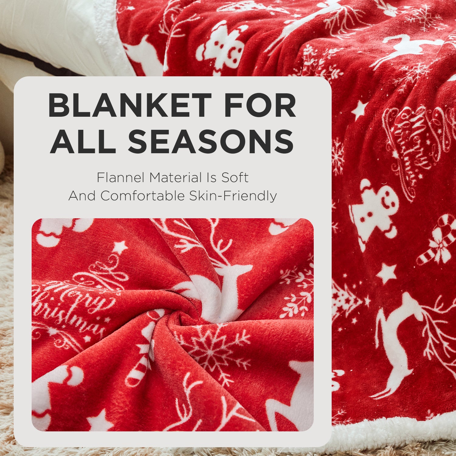 OLAOLA Red Christmas Flannel Blanket With Hat Original Design Warm Fuzzy Soft Bed Couch Sofa Throw Blanket Home Decoration