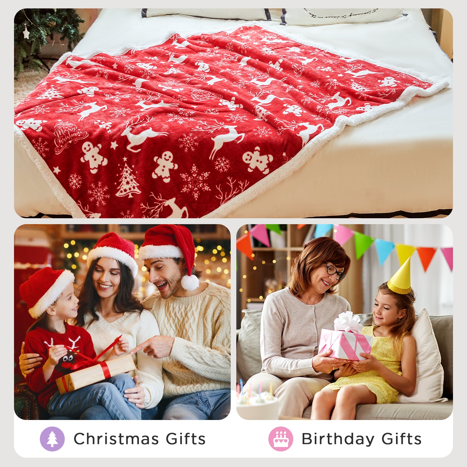 OLAOLA Red Christmas Flannel Blanket With Hat Original Design Warm Fuzzy Soft Bed Couch Sofa Throw Blanket Home Decoration