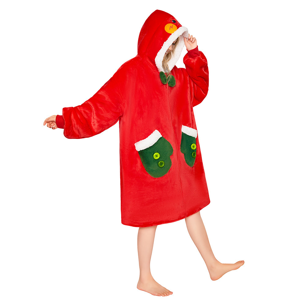 OLAOLA Red Gingerbread Man Christmas Wearable Blanket Hoodie With Zipper Oversized Fleece Sherpa Fluffy Hooded Blanket