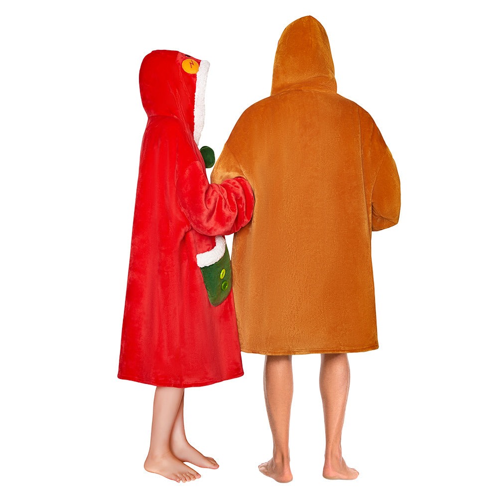 OLAOLA Red Gingerbread Man Christmas Wearable Blanket Hoodie With Zipper Oversized Fleece Sherpa Fluffy Hooded Blanket