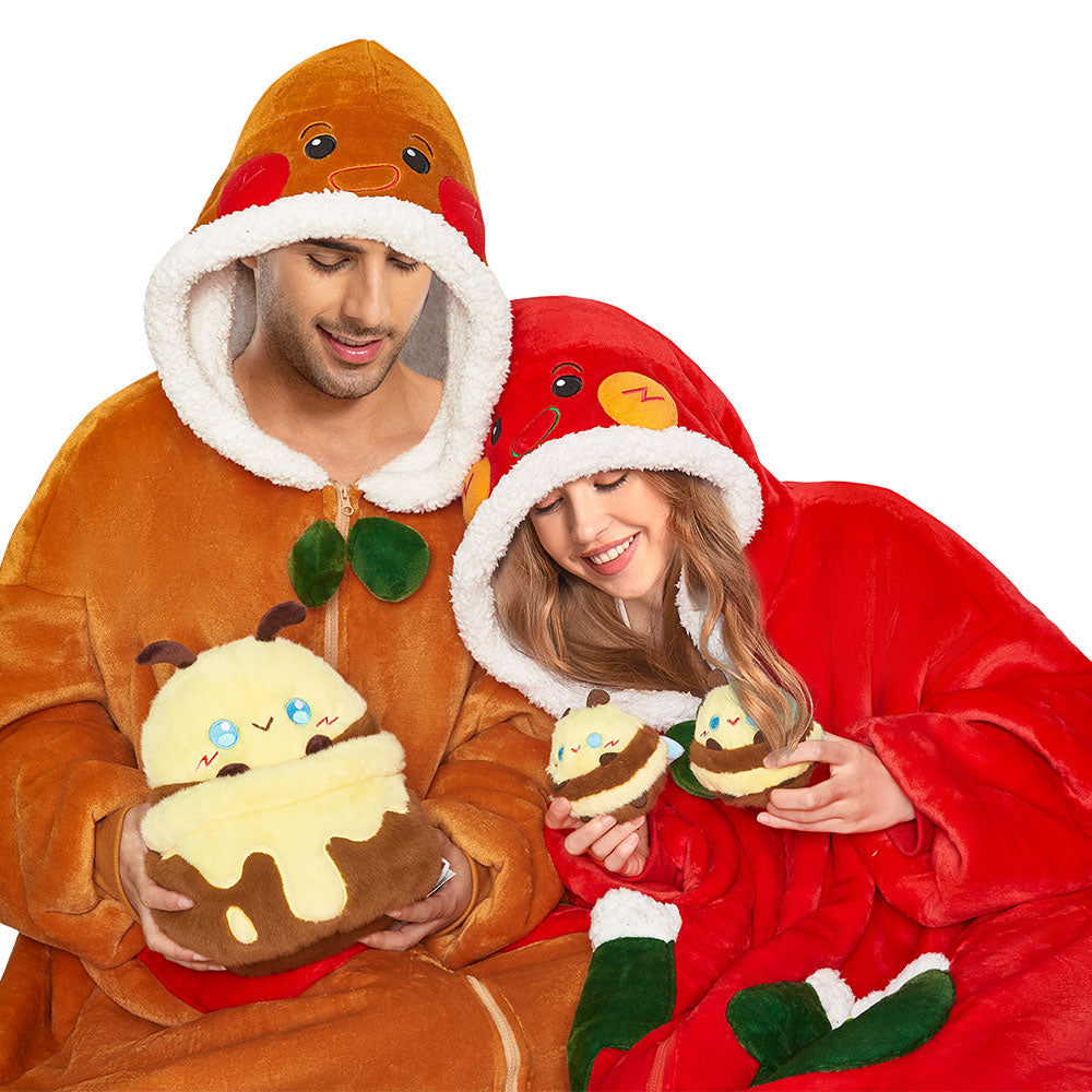 OLAOLA Red Gingerbread Man Christmas Wearable Blanket Hoodie With Zipper Oversized Fleece Sherpa Fluffy Hooded Blanket