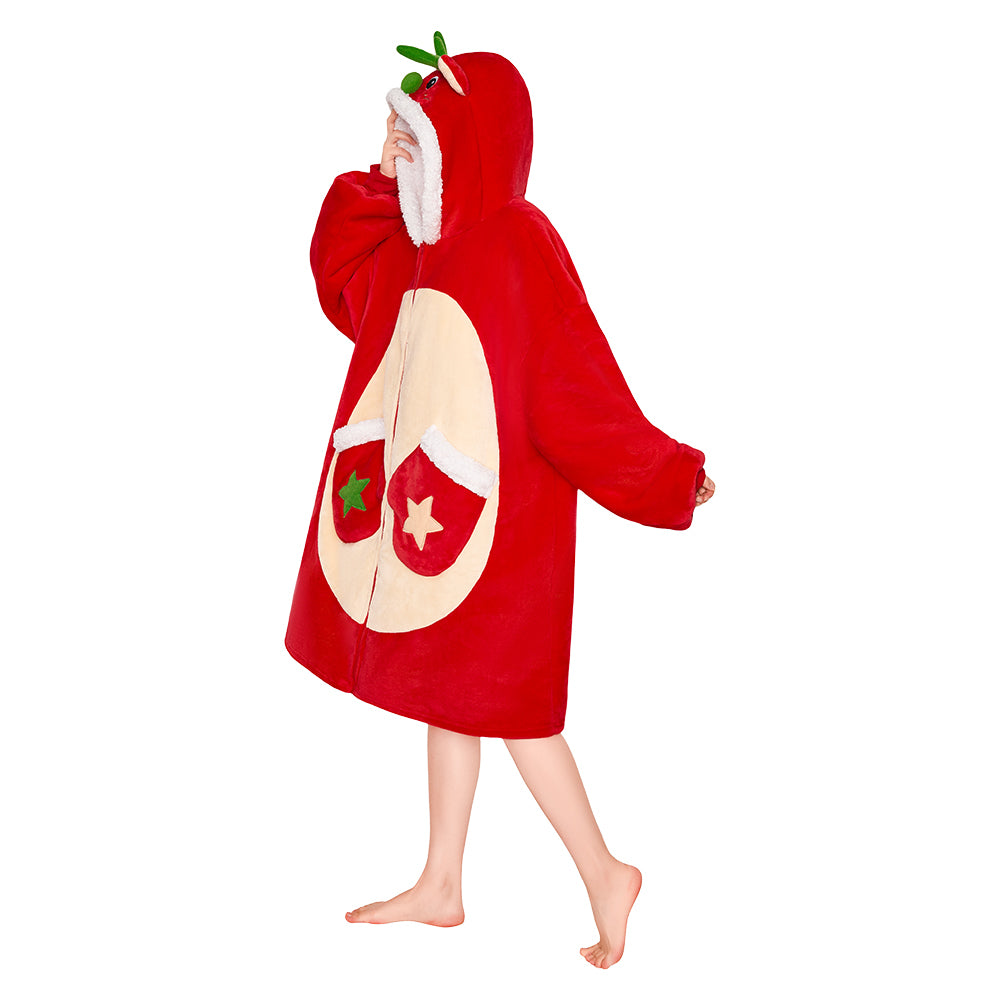 OLAOLA Red Reindeer Christmas Deer Fluffy Wearable Blanket Hoodie With Zipper Oversized Fleece Sherpa Sleepwear