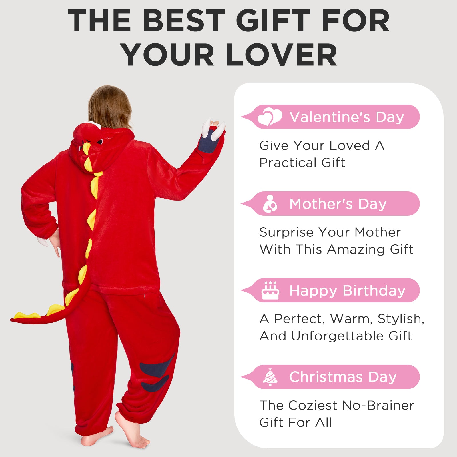 OLAOLA Red Tyrannosaurus Rex Pajamas Unisex Adult Dinosaur Plush Animals Onesie Sleepwear Halloween Cosplay Costume