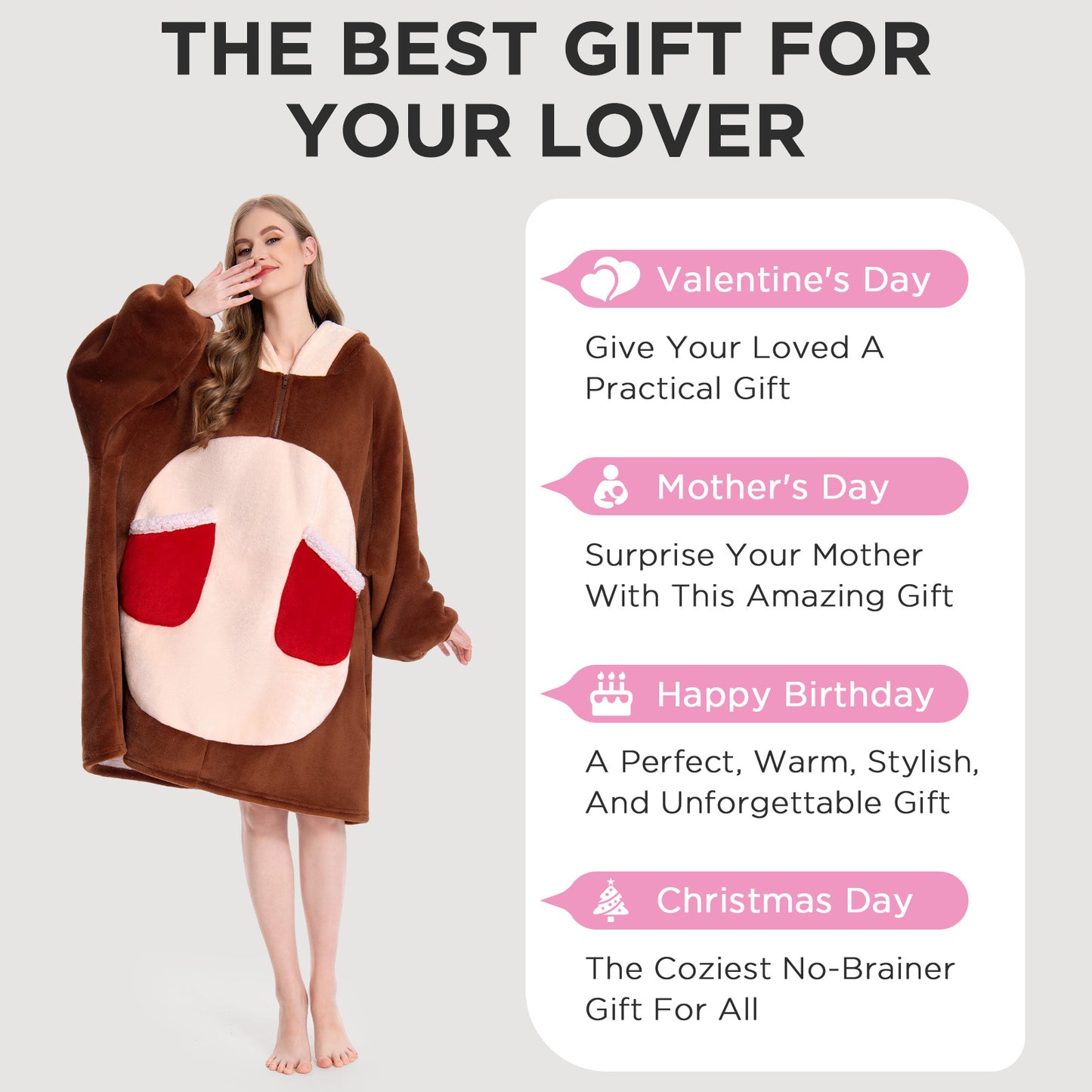 OLAOLA Reindeer Wearable Blanket Hoodie Deer Christmas Animals Onesie Oversized Soft Homewear For Adult