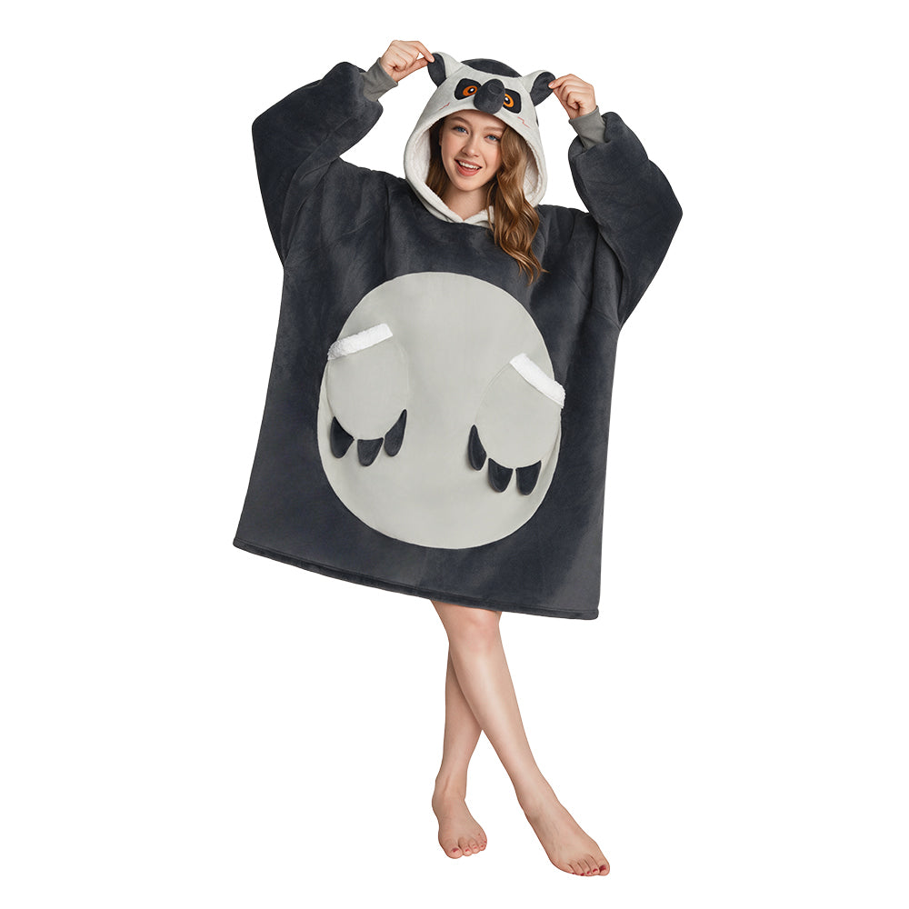 OLAOLA Ring-tailed Lemur Gray Monkey Wearable Blanket Hoodie Animals Onesie Oversized Soft Homewear With Pocket For Adult Unisex