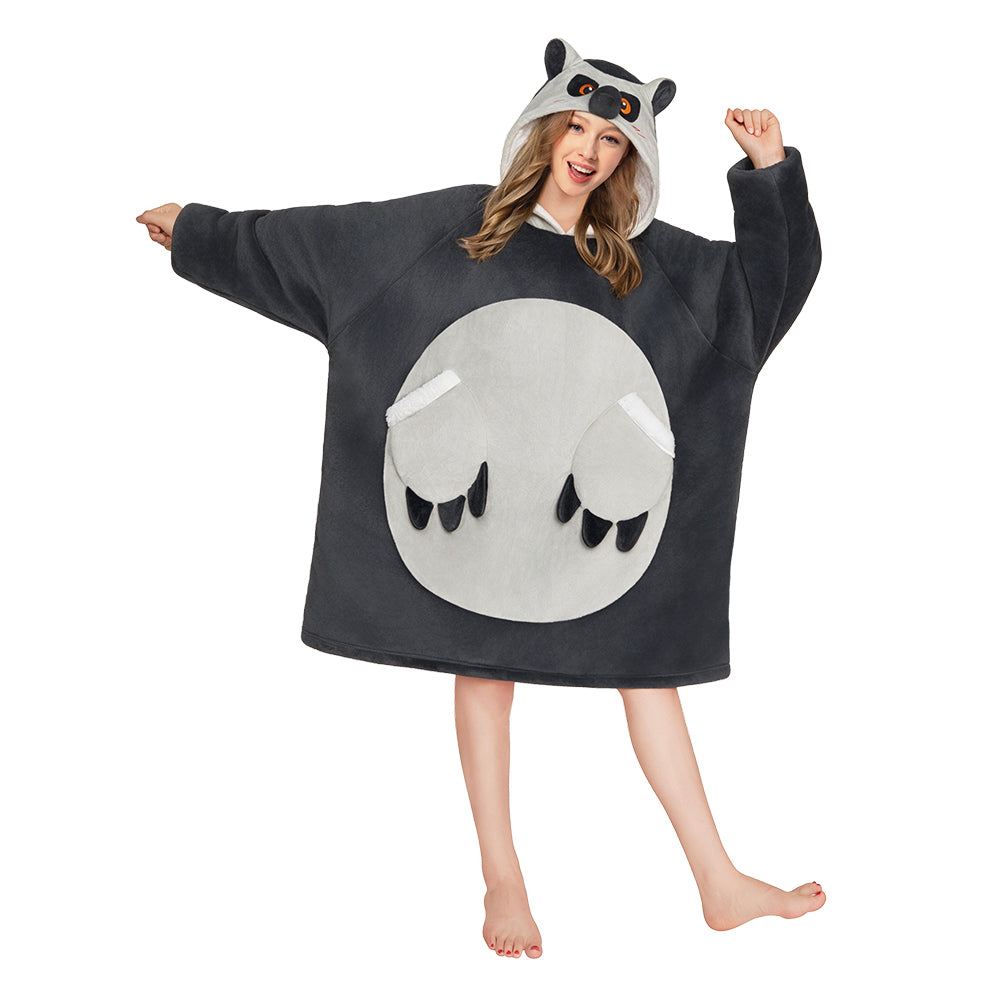 OLAOLA Ring-tailed Lemur Gray Monkey Wearable Blanket Hoodie Animals Onesie Oversized Soft Homewear With Pocket For Adult Unisex