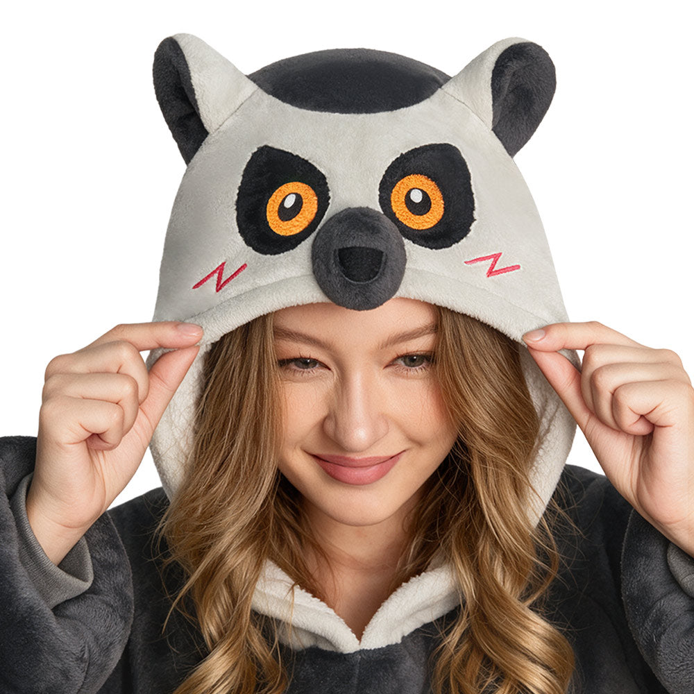 OLAOLA Ring-tailed Lemur Gray Monkey Wearable Blanket Hoodie Animals Onesie Oversized Soft Homewear With Pocket For Adult Unisex