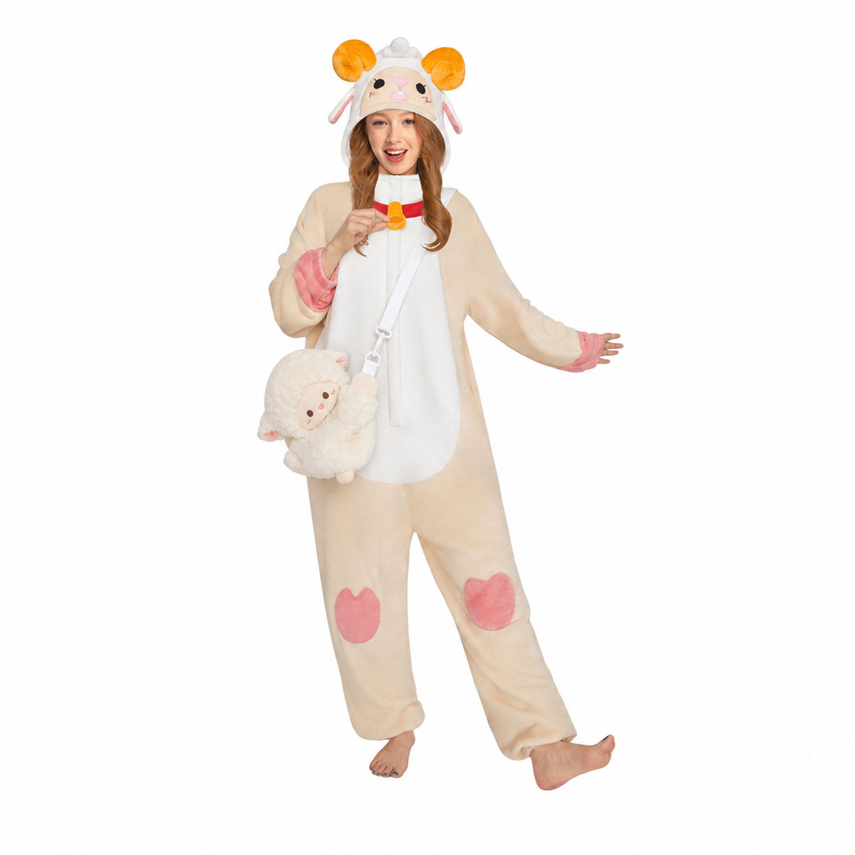 OLAOLA Sheep Animals Onesie Soft Loungewear Cozy Winter Unisex Adult One Piece Pajamas Halloween Costume Hooded