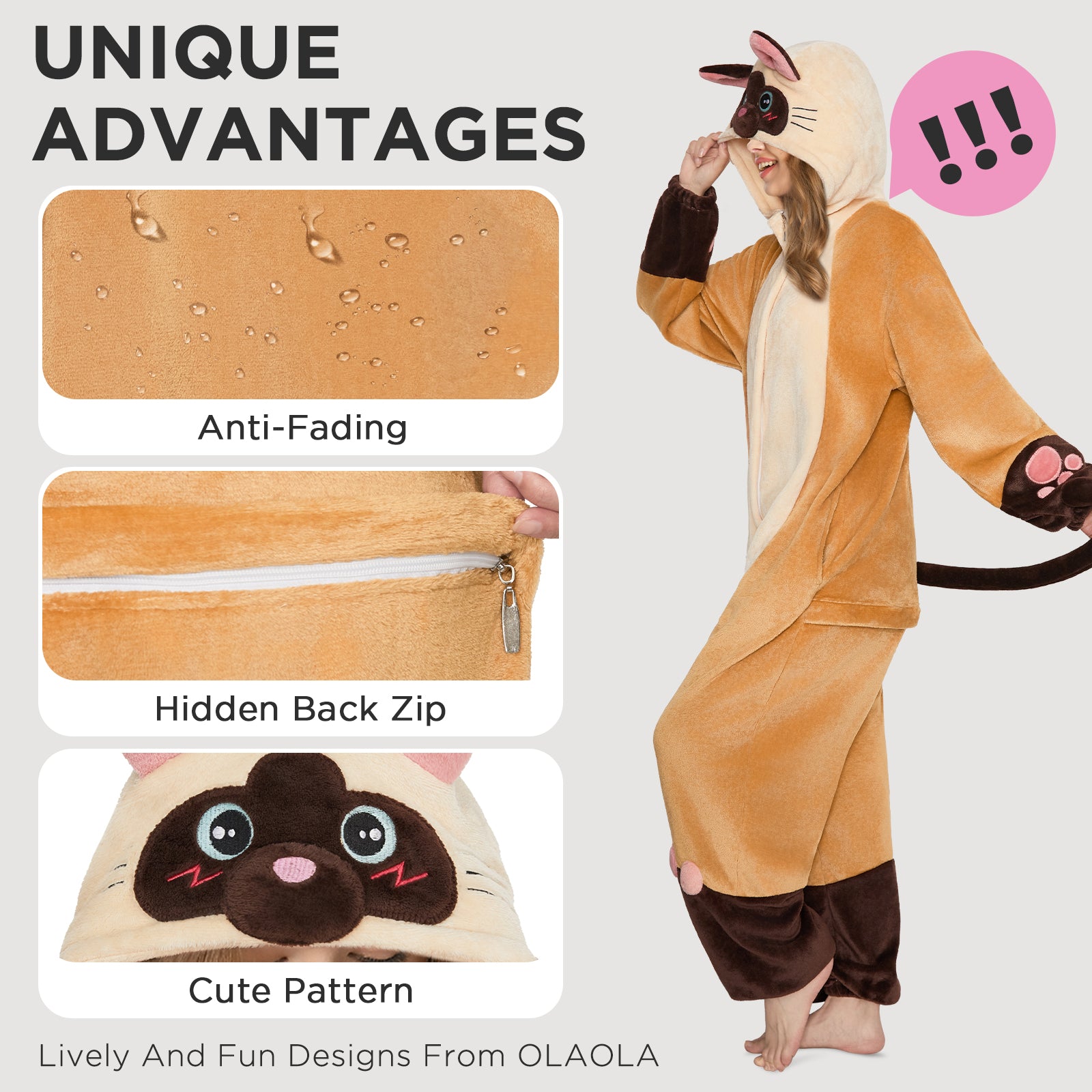 OLAOLA Siamese Cat Pajamas Animals Onesie Plush Warm Home One Piece For Adult Unisex Halloween Costume