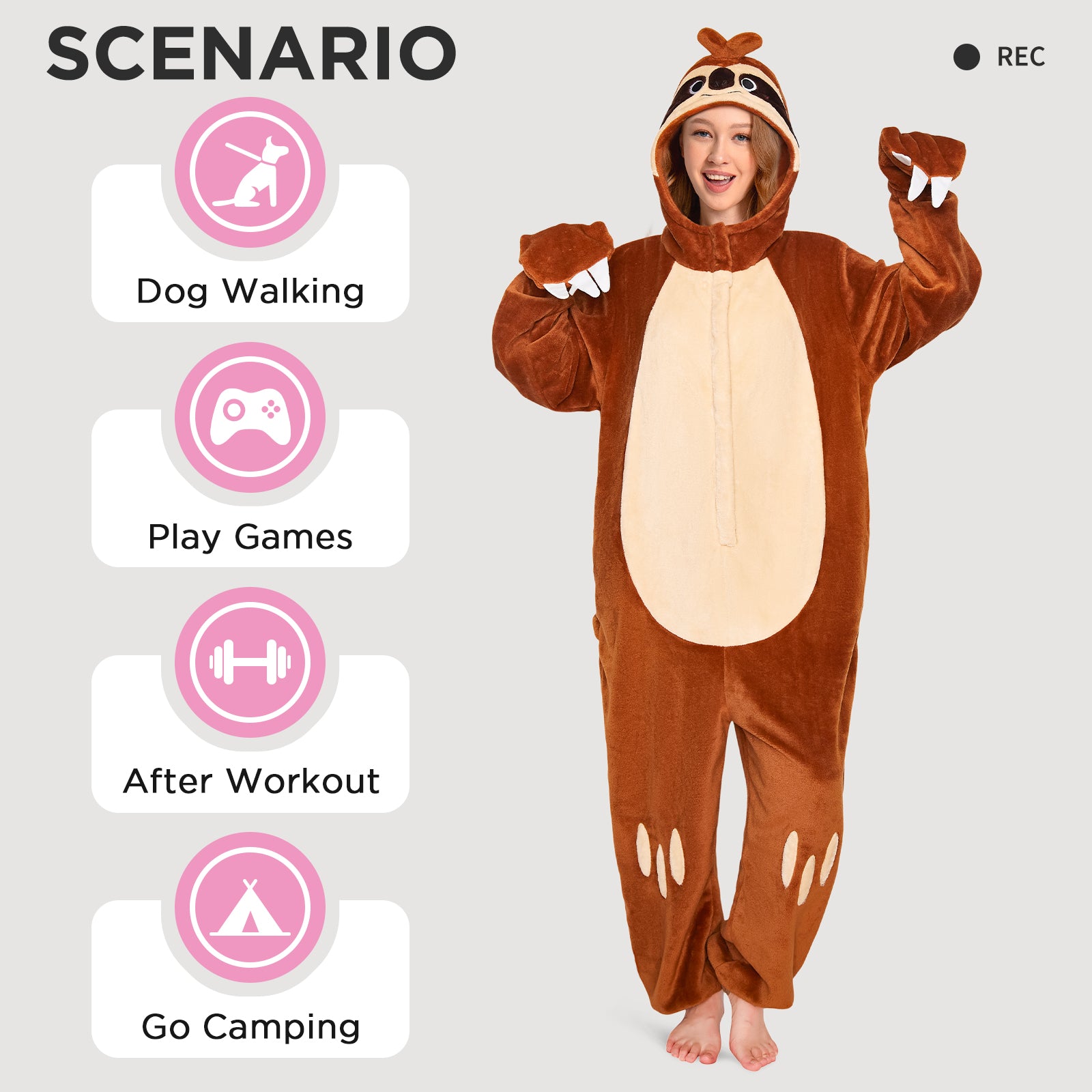 OLAOLA Sloth Pajamas Unisex Adult Plush Animals Onesie Flannel Sleepwear Halloween Cosplay Costume