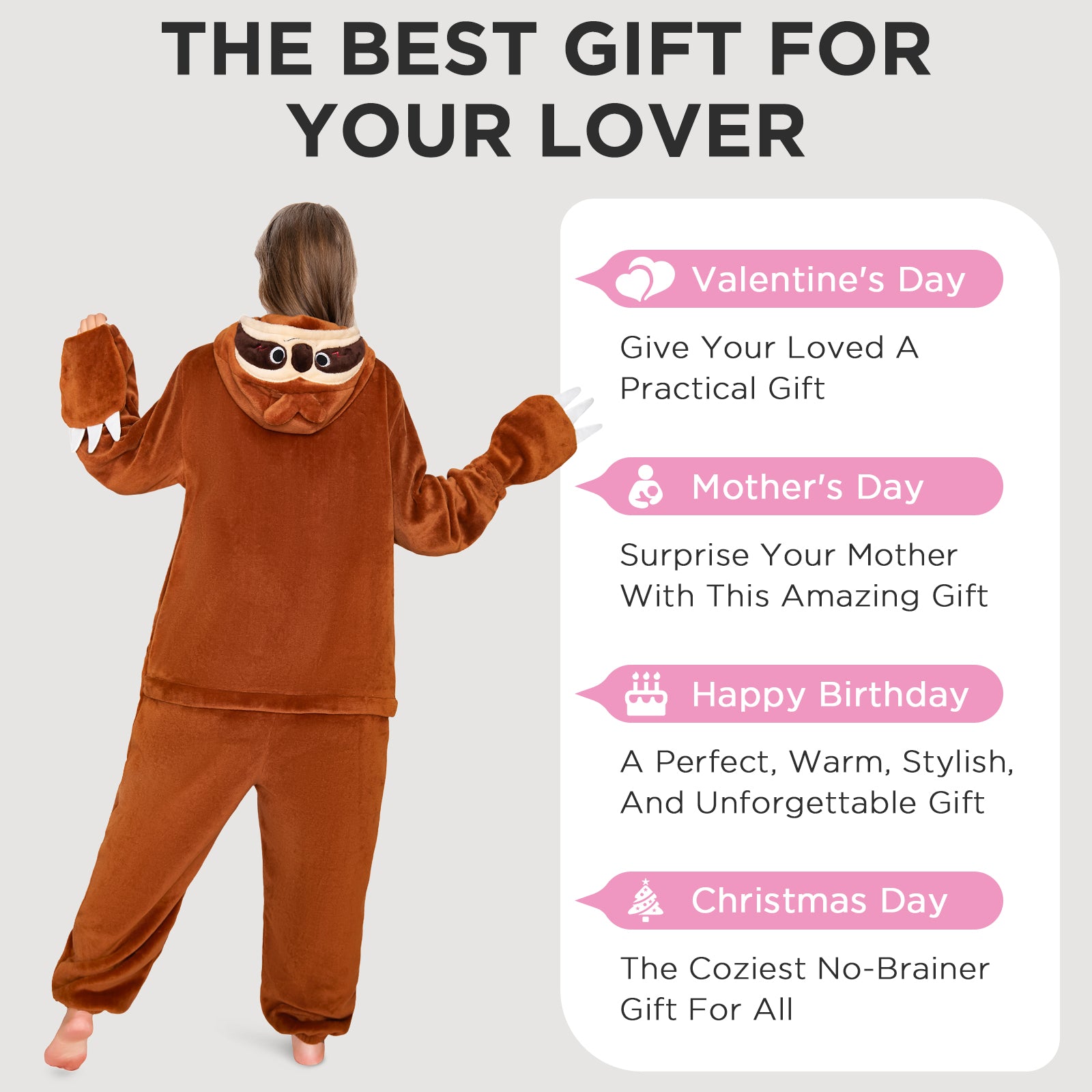 OLAOLA Sloth Pajamas Unisex Adult Plush Animals Onesie Flannel Sleepwear Halloween Cosplay Costume