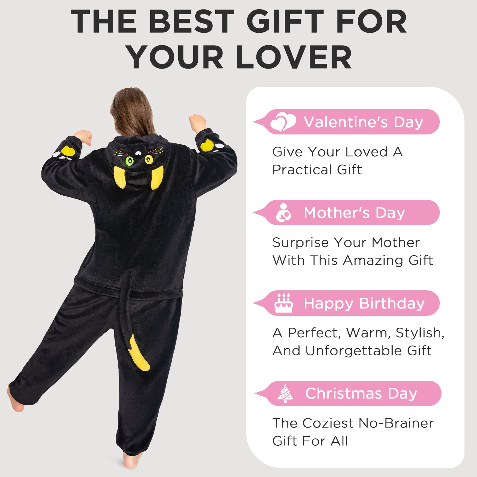 OLAOLA Star Black Cat Costume Unisex Adult Plush Animals Onesie Pajamas Warm Home Pet One-Piece Sleepwear