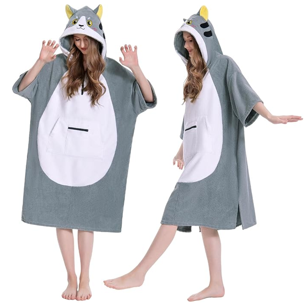 OLAOLA Unisex Adult Gray Cat Animal Beach Towels Blanket Plush Soft Absorbent Microfibre Outdoor Swim Cover Up Robe