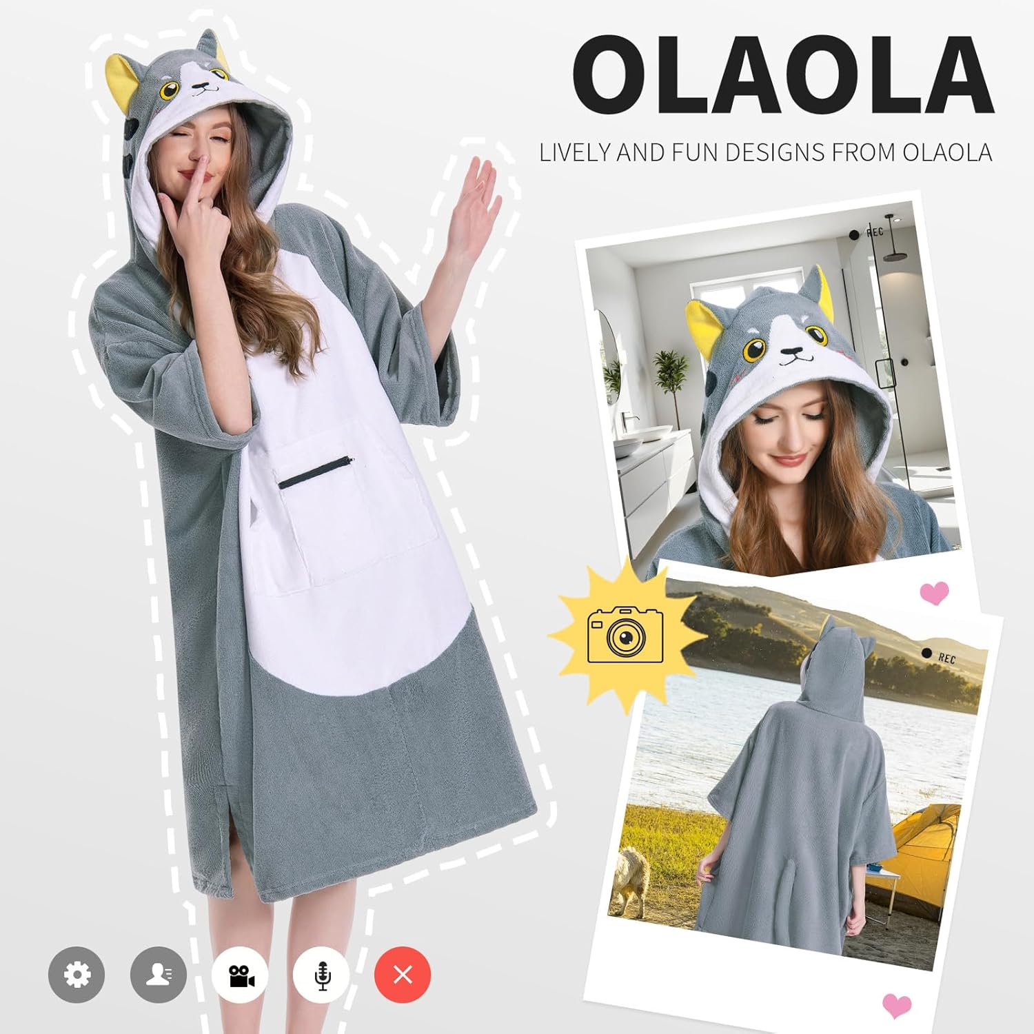 OLAOLA Unisex Adult Gray Cat Animal Beach Towels Blanket Plush Soft Absorbent Microfibre Outdoor Swim Cover Up Robe