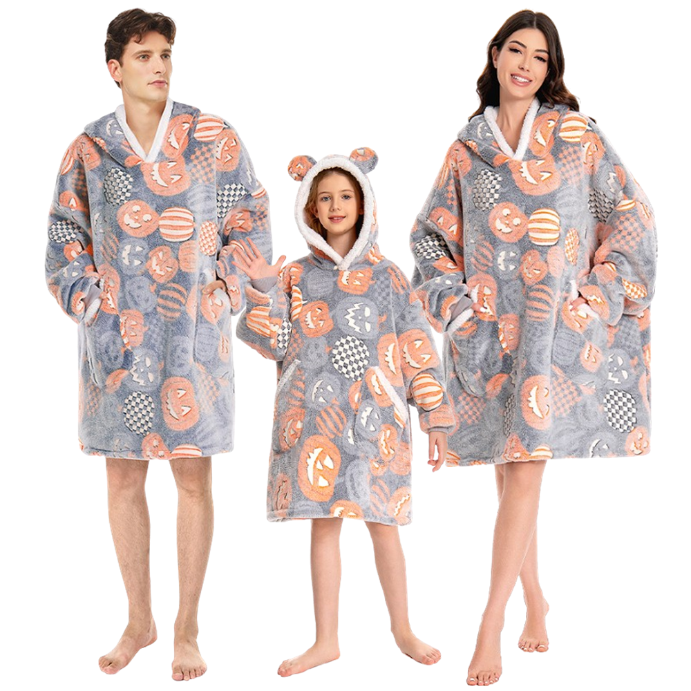 OLAOLA Unisex Adult Kids Plush Pumpkin Wearable Blanket Hoodie Warm Home One-Piece Sleepwear