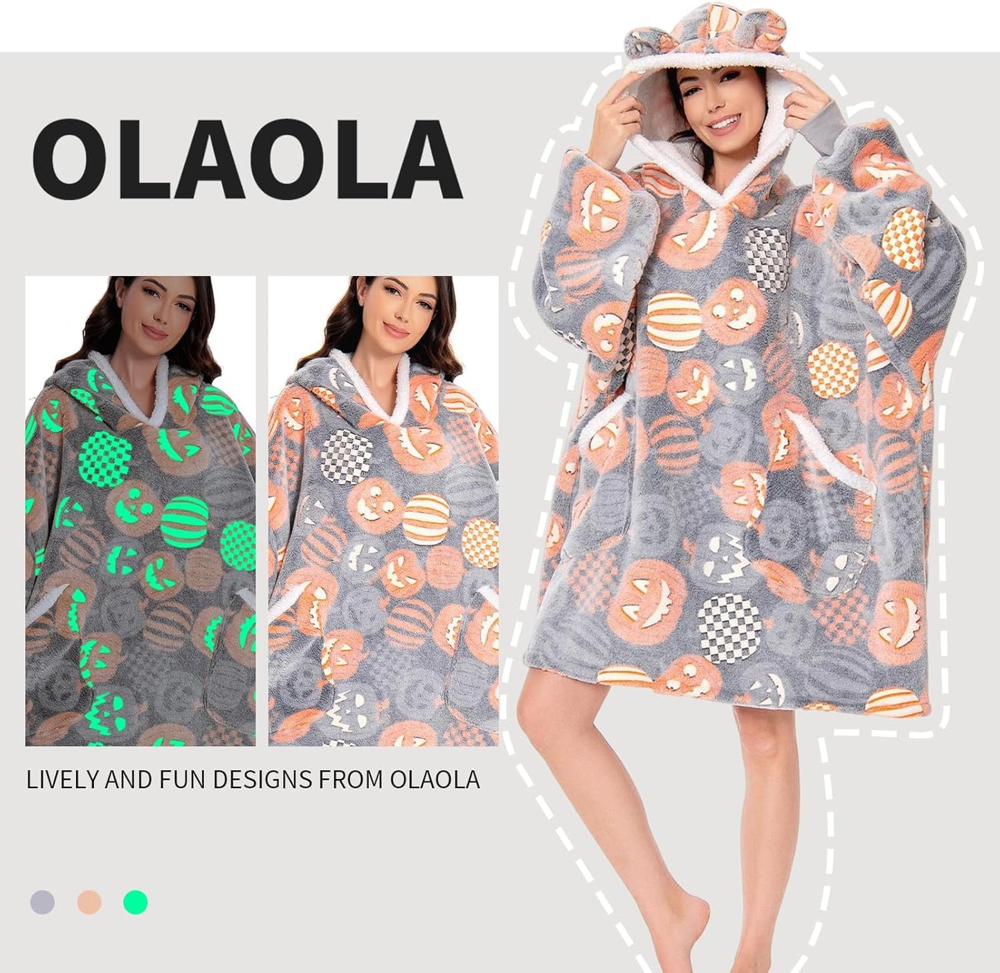 OLAOLA Unisex Adult Kids Plush Pumpkin Wearable Blanket Hoodie Warm Home One-Piece Sleepwear
